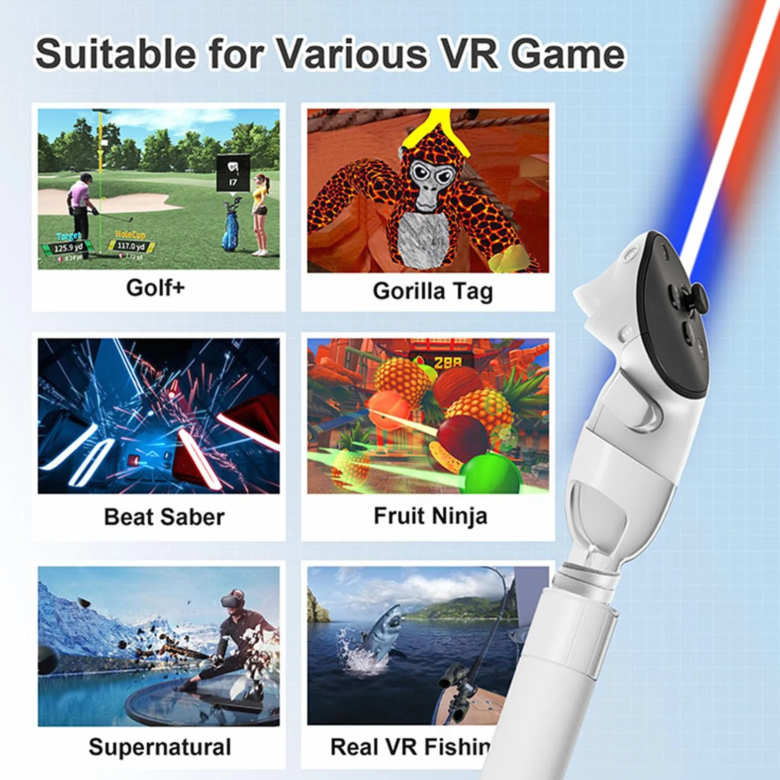 Impugnatura di estensione per Meta Quest 3S / Quest 3 / Quest Pro VR Controller Extension Sticker Allungare Maniglie Attacco Spada laser e Accessori per giochi da golf