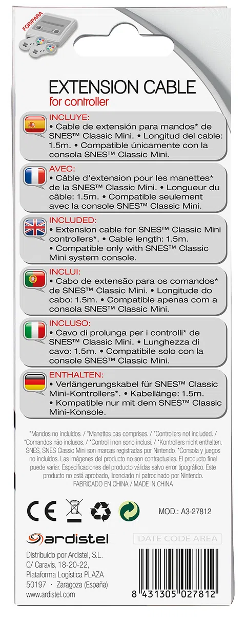 CABLE EXTENSION 1.5M PARA MANDO SUPER NES MINI