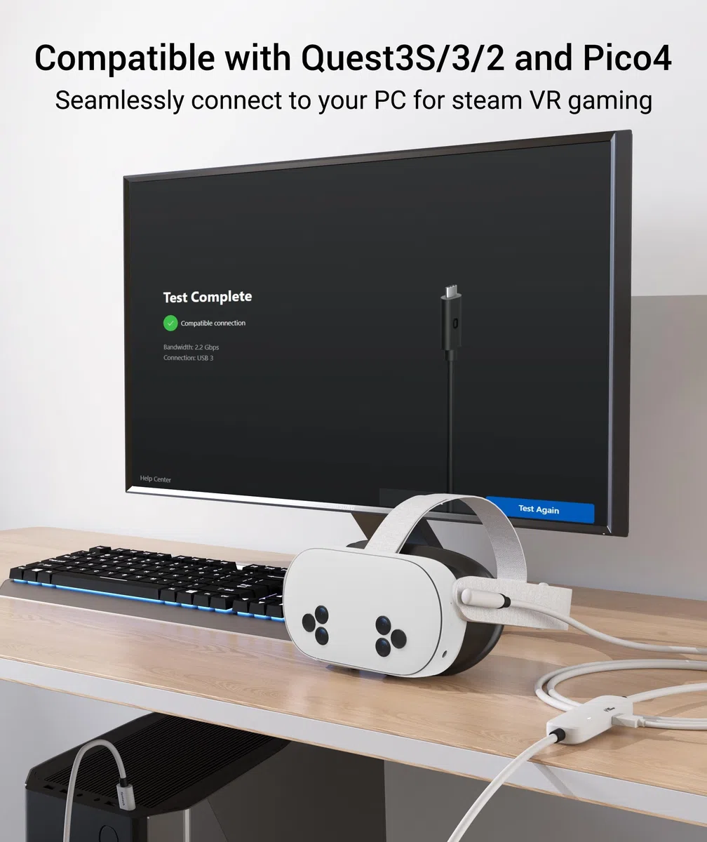 Syntech Cavo Link con funzione di ricarica, 6 m, compatibile con accessori Oculus/Meta Quest 3/3S, Quest2/Pro Link per PC/SteamVR con porta di ricarica estesa, cavo di ricarica USB 3.0 A a C VR