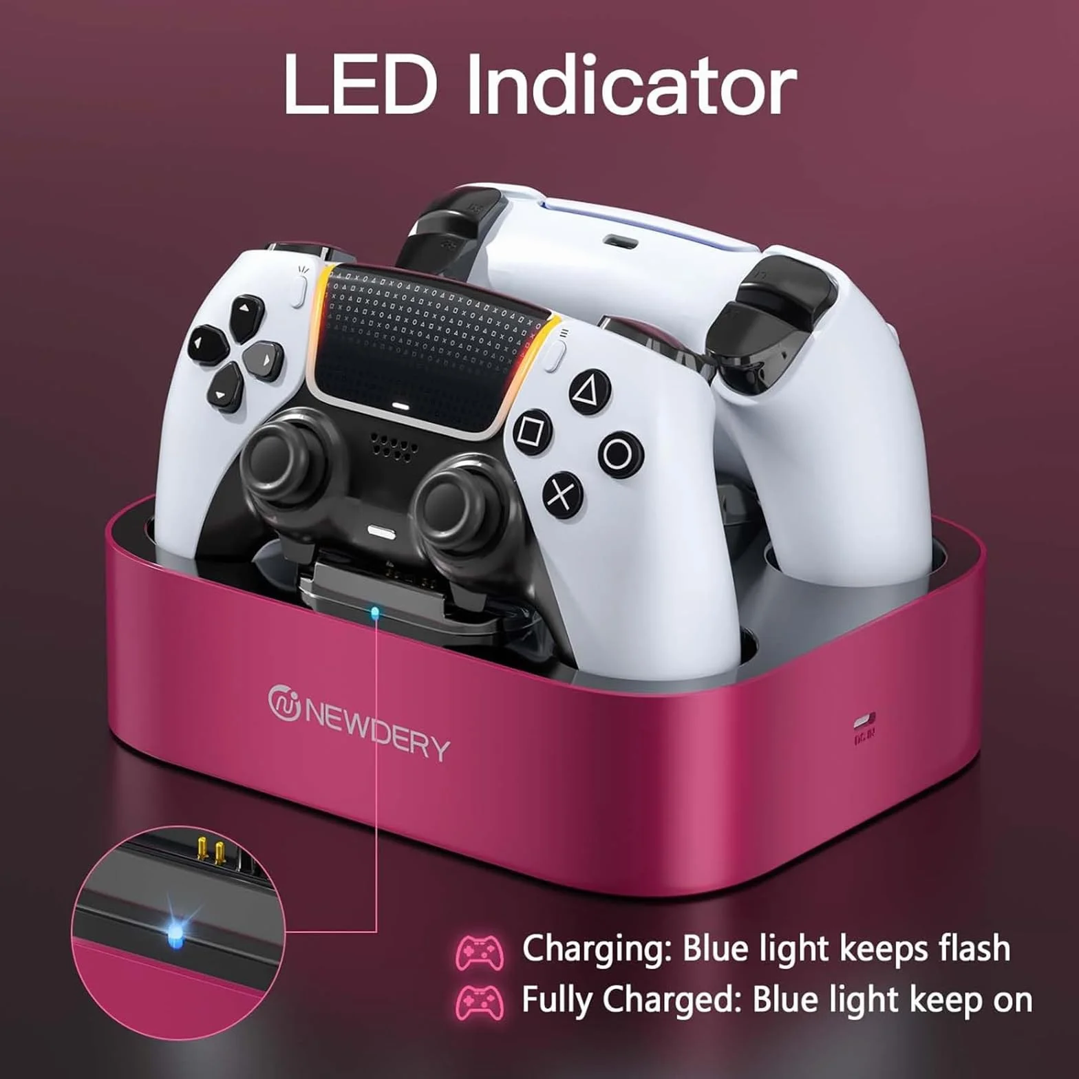 NEWDERY Stazione di ricarica per controller PS5 compatibile con Dualsense Edge, stazione di ricarica rapida con cavo, stazione di ricarica doppio controller per PlayStation 5 e Dual-Sense Edge