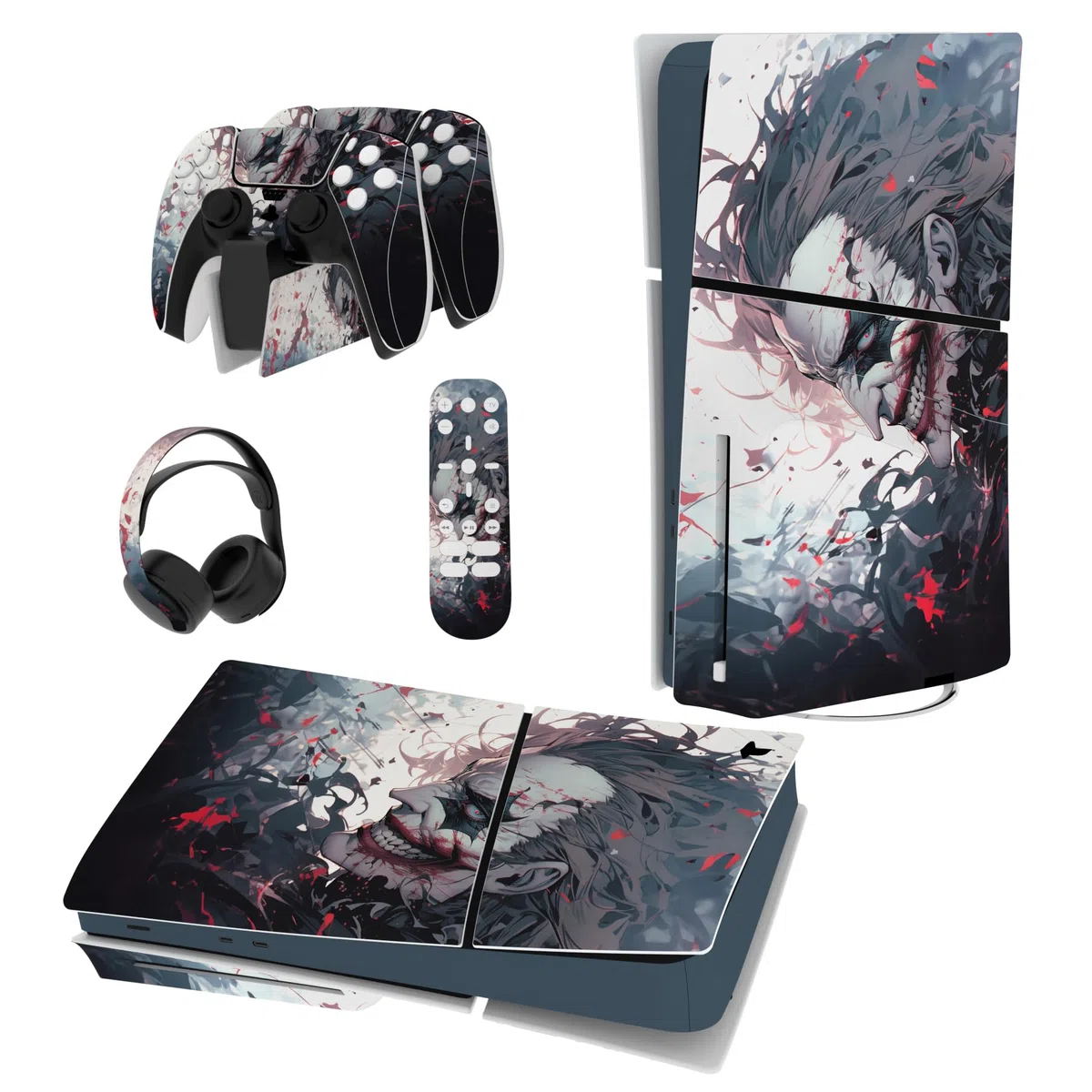 PlayVital Adesivo Skin per ps5 Slim Console Disco Edizione,Sticker Decal Cover Vinile per Controller Telecomando Cuffie Base di Ricarica-Pagliaccio Sangue