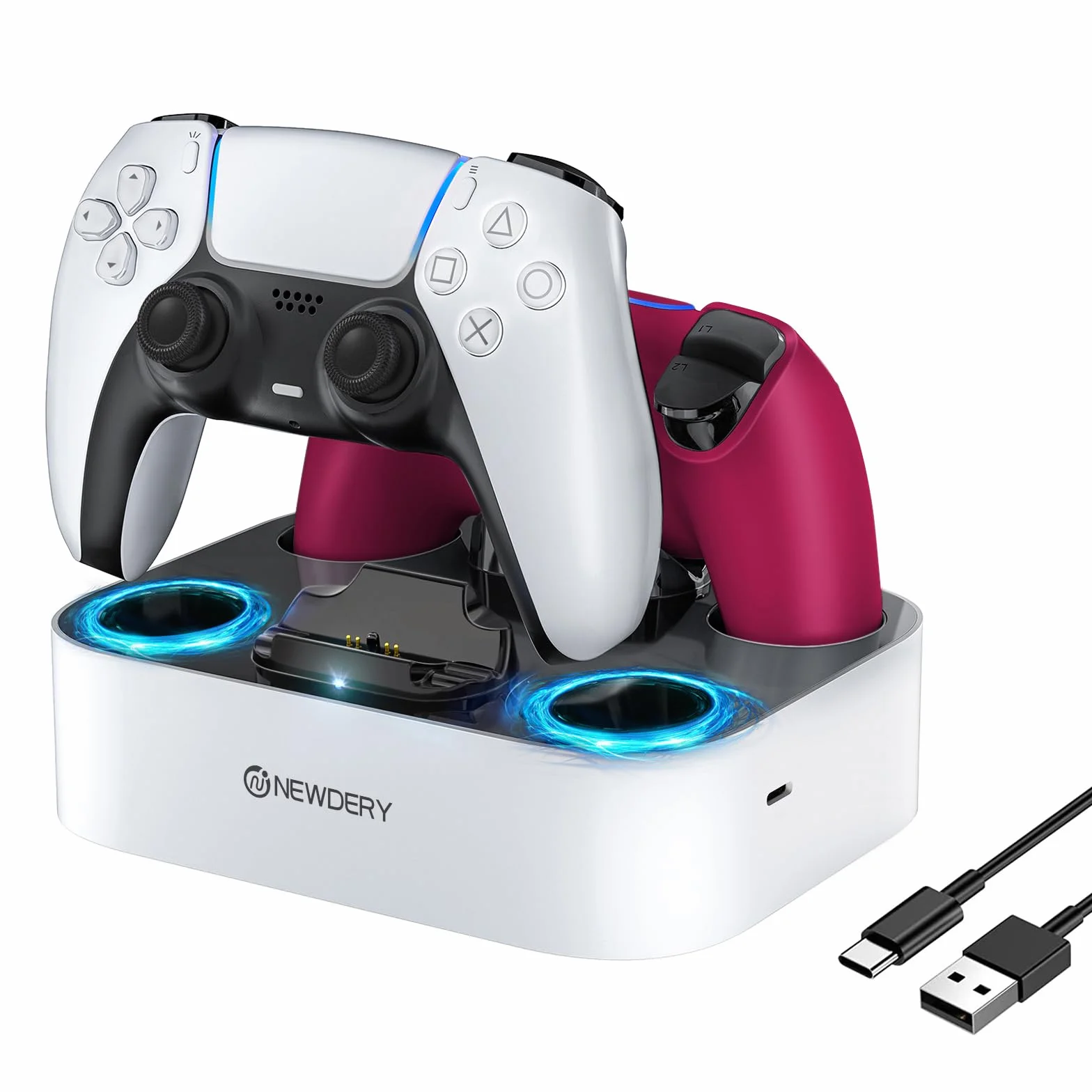 NEWDERY Stazione di ricarica per controller PS5 Dual-Sense Edge & PS5, docking a ricarica rapida, supporto per controller Play-Station 5 Edge & PS5 con indicatori luminosi a LED