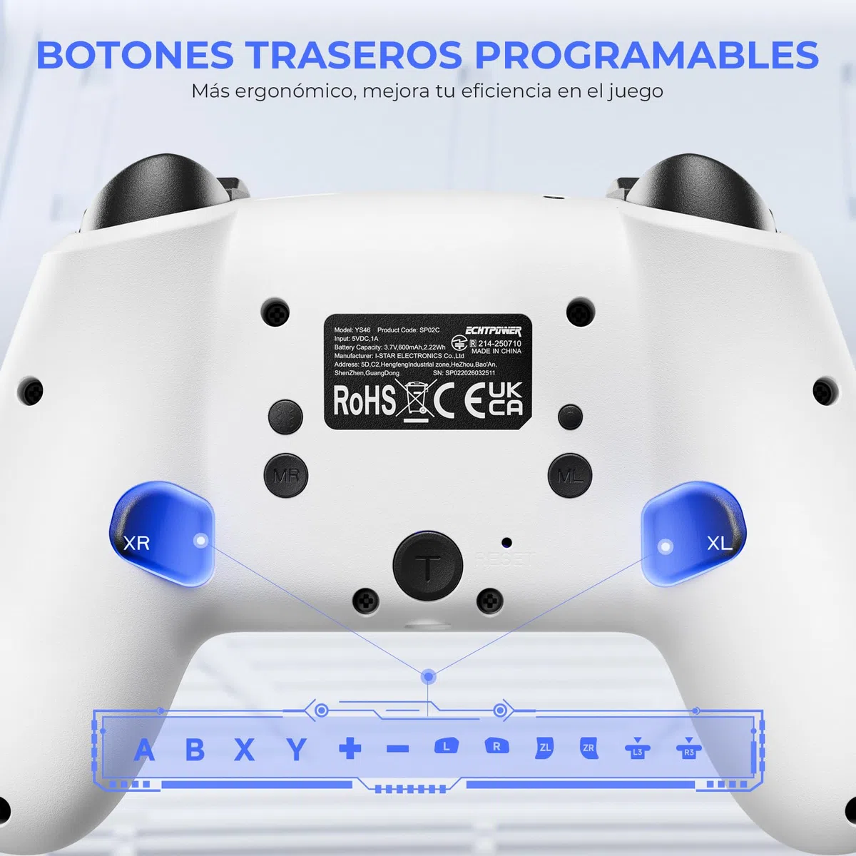 ECHTPower 2026 Controller per Switch 2, Hall Joysticks, Risveglio della NS2 / NS1, Funzione Turbo, Pulsanti Posteriori, Luce RGB, Vibrazione e Giroscopio, Pro Controller per Switch 2/1/PC/iOS/Android
