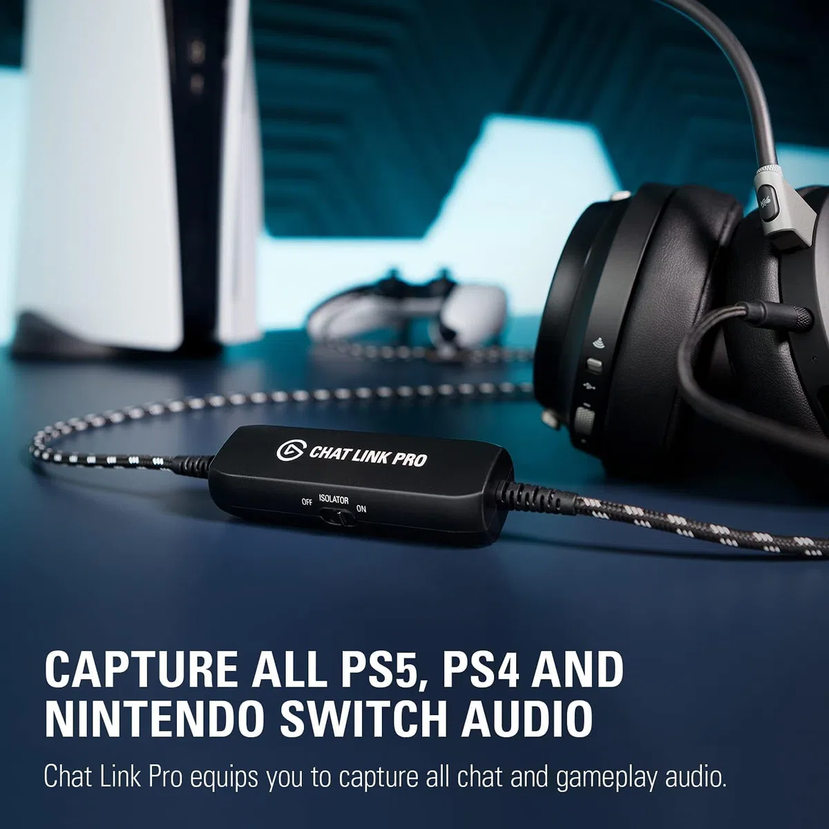 Elgato Chat Link Pro - Adattatore audio per PS5 e PS4 Nintendo Switch, acquisisci chat vocali, l'audio del gameplay, cavo extra lungo