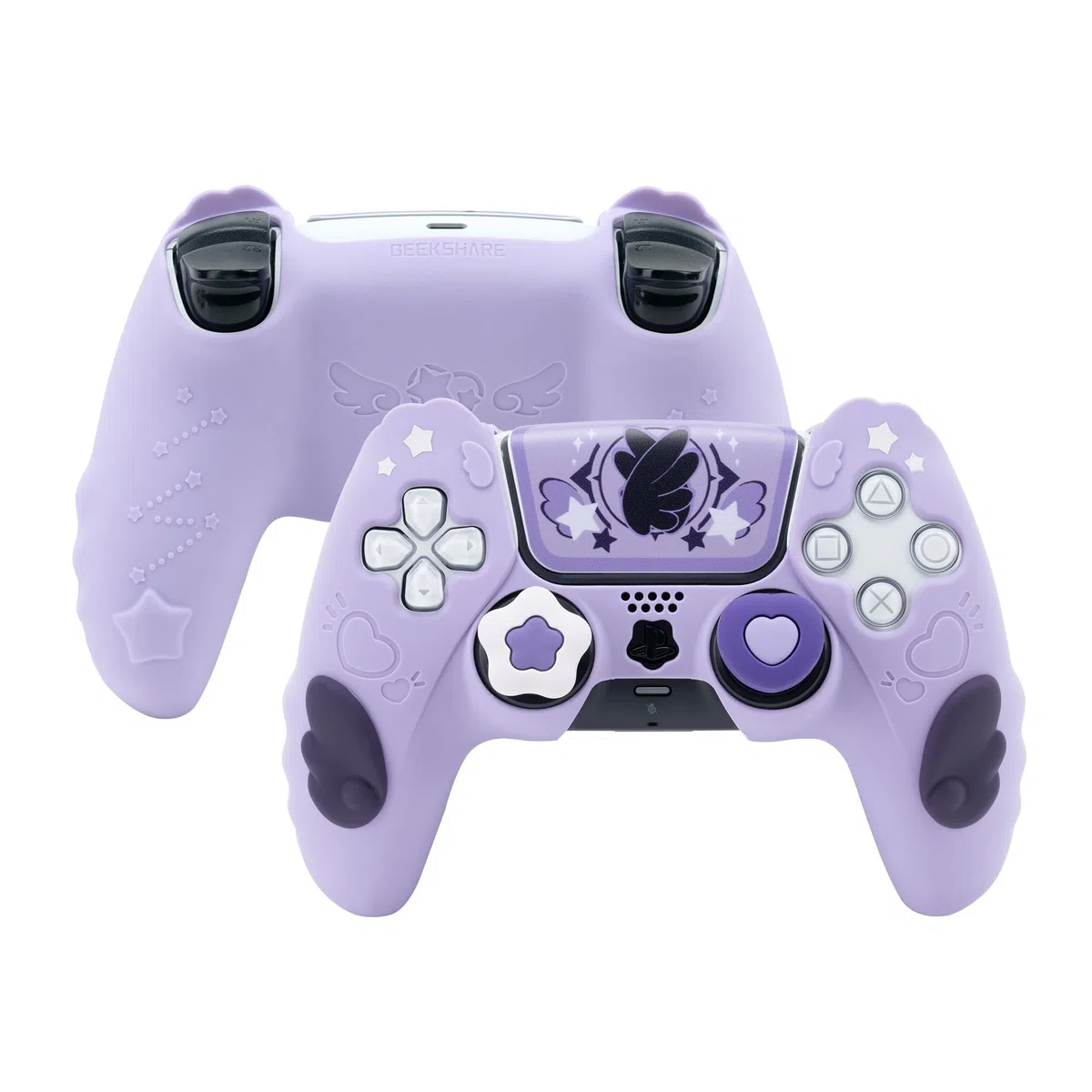 GeekShare Custodia protettiva per controller PS5 per Playstation 5 Wireless Controller in silicone antiscivolo, set di impugnature per la pelle - Star Wings versione scura