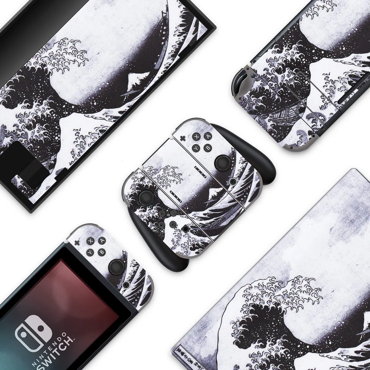 BelugaDesign Wave Switch Skin | Cool Sticker Wrap Vinile Decal | Pittura Giapponese Acqua Oceano Carino | Compatibile con Nintendo Switch (Switch Standard, Grigio)