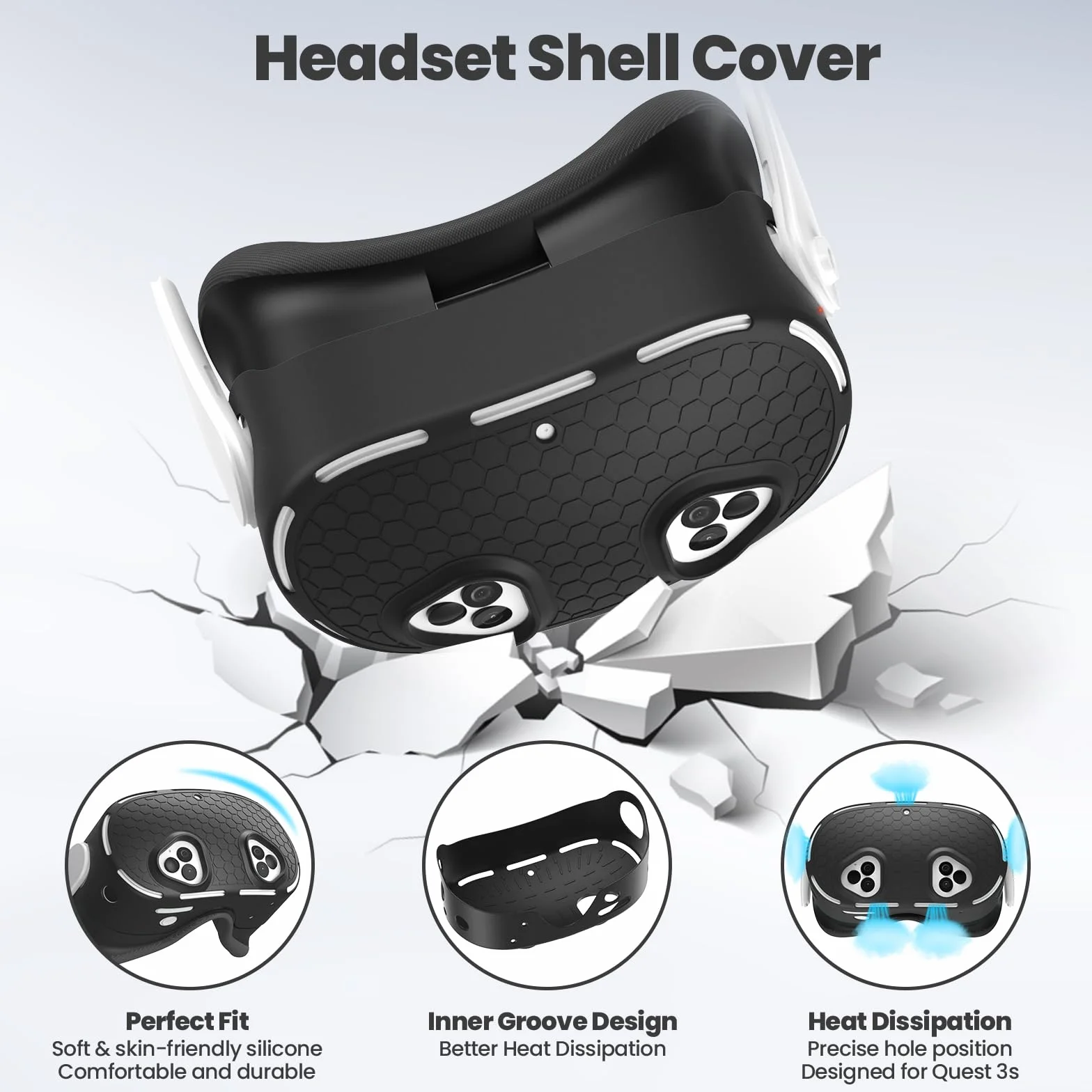 Set di cover in silicone per MetaQuest 3S Include viso, impugnatura con coperchio batteria aperto, custodia VR Accessori VR: manicotti protettivi in silicone