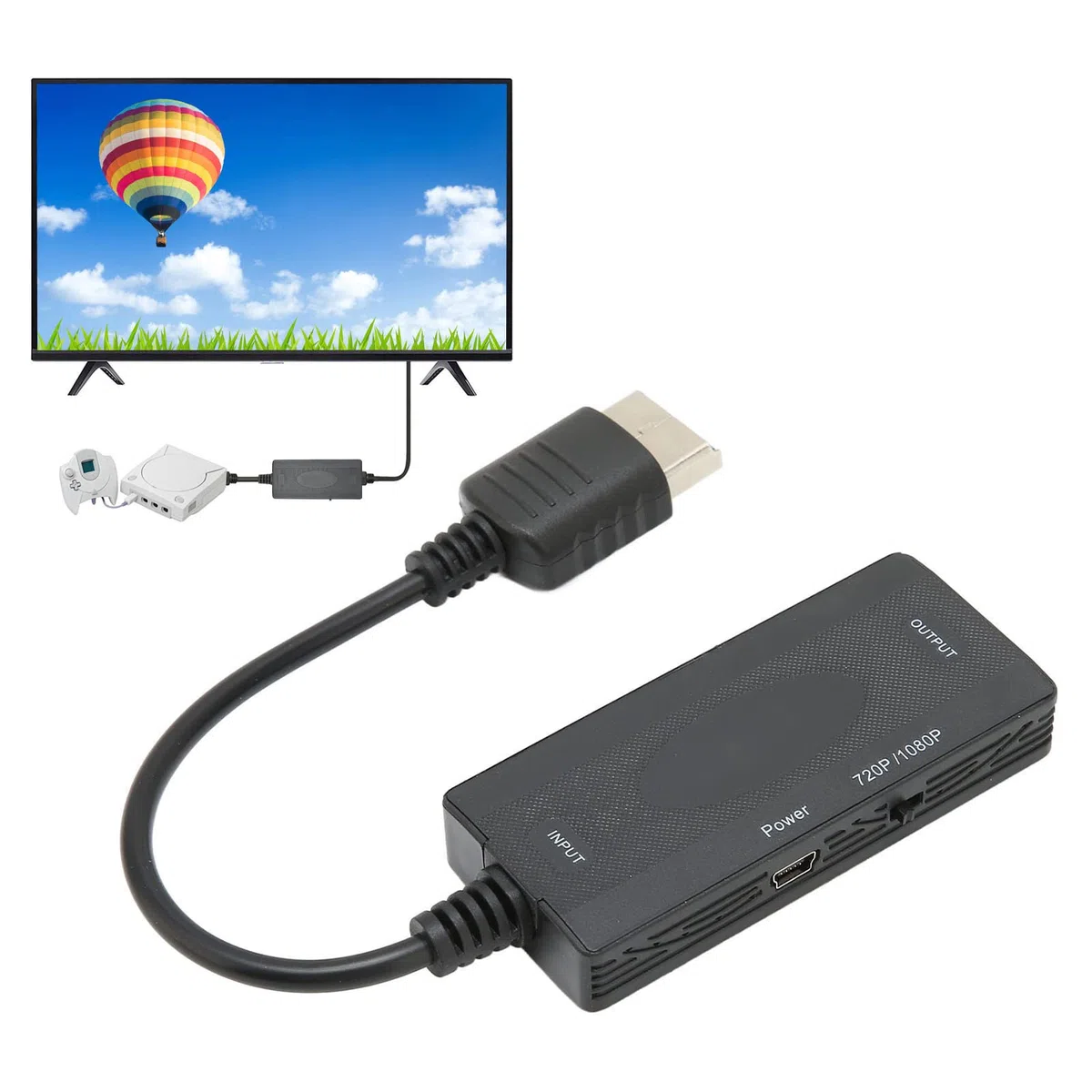 Bewinner Convertitore 1080P da Dreamcast a HDMI, per Adattatore HDMI Dreamcast, con Cavo di Alimentazione USB, Cavo HD da Dreamcast a HDTV, Funziona con Giochi Compatibili con VGA
