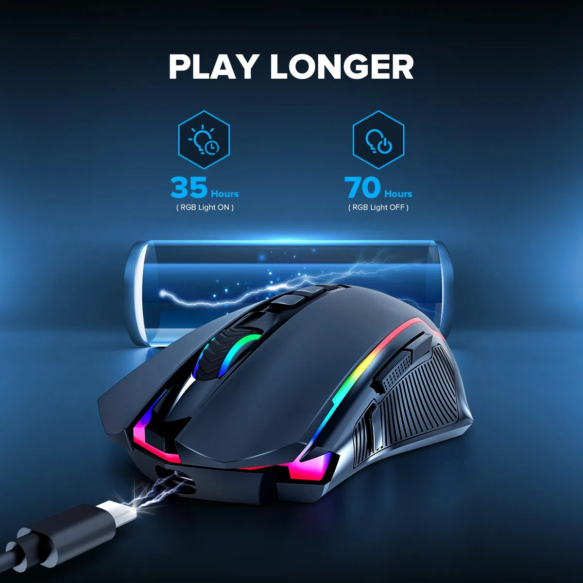 Redragon Gaming mouse wireless, Rechargeable PC Gaming Mice with 8000 DPI, RGB Backlit Programmable Ergonomic Wireless Gaming Mouse with Fire Button, 70Hrs for Windows, Mac Gamer,Black