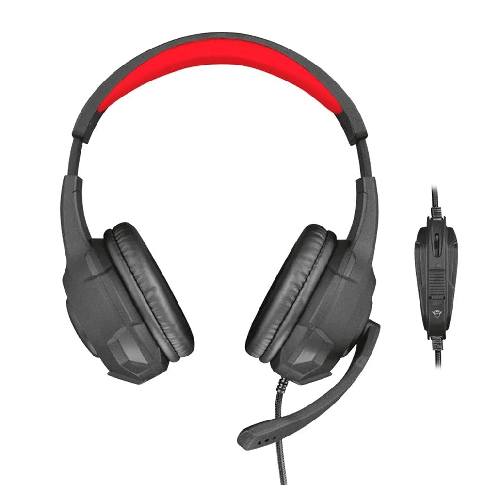 Trust Gaming Cuffie Gaming GXT 307 Ravu con Microfono Ripiegabile e Archetto Regolabile, 3.5 mm Jack, Filo, Over Ear, PC, PS4, PS5, Xbox Series X, Xbox One, Switch, Nero/Rosso