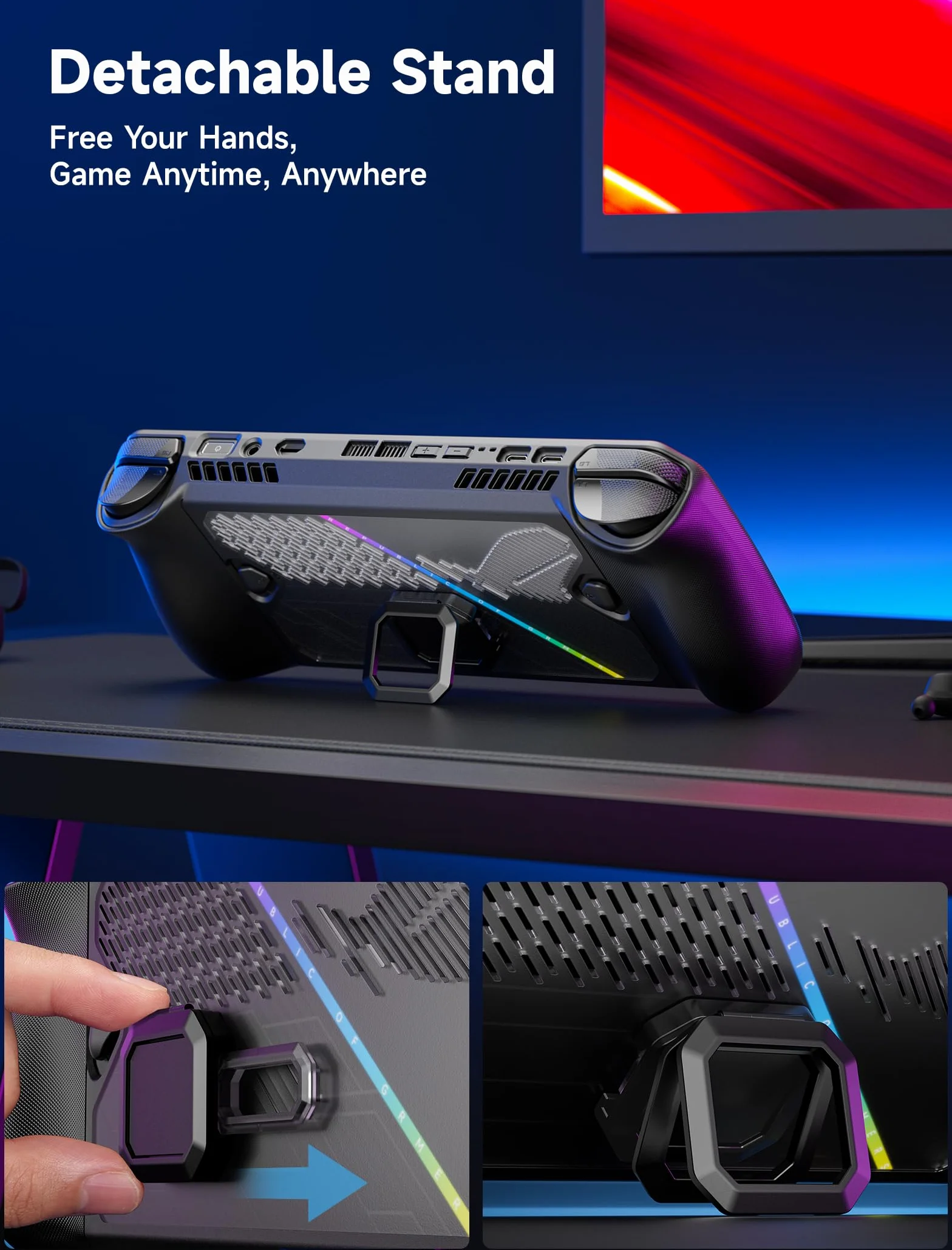 JSAUX PC0111 ModCase solo per ASUS ROG Ally X (2024), Custodia Protettiva con Cover Frontale Rimovibile, Supporto in Metallo Regolabile, 4 Slot Micro SD, Fascia per Accessori, Nero