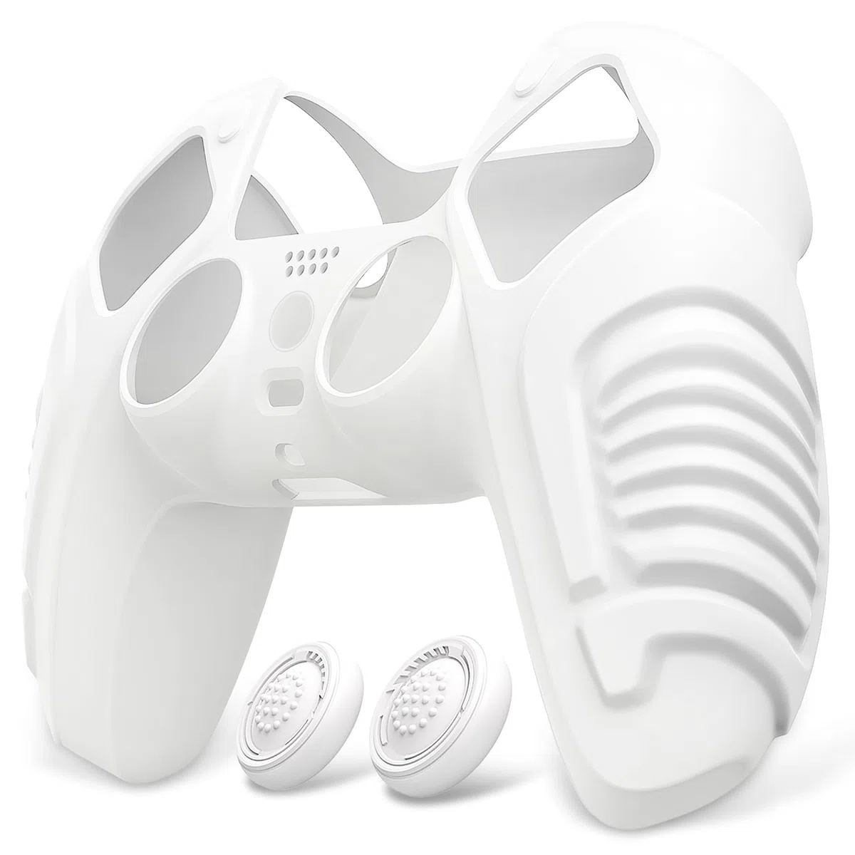 PlayVital Cover Skin Silicone Protettiva per ps5 Joystick,Custodia Antiscivolo Copertura Gomma per Controller con Copri Levette Analogiche(Guerriero Furioso Edizione)-Bianco