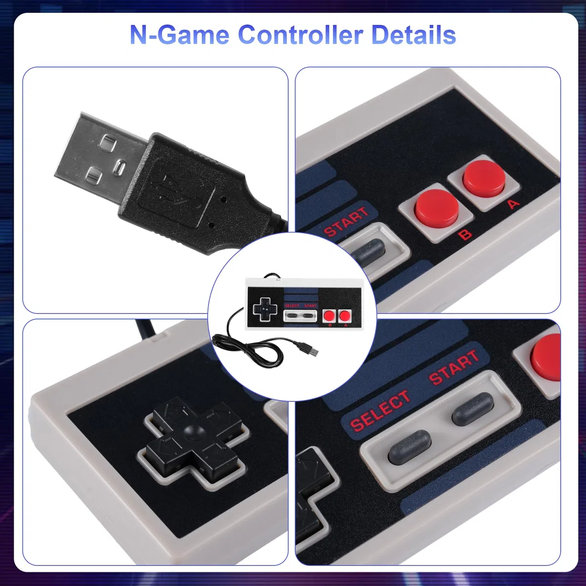 Binghe NES Game Controller, Controller per giochi NES con USB Interfaccia Modello classico Compatibile con Classic NES/PC/M-A-C/Raspberry Pi 3(2 pezzi)