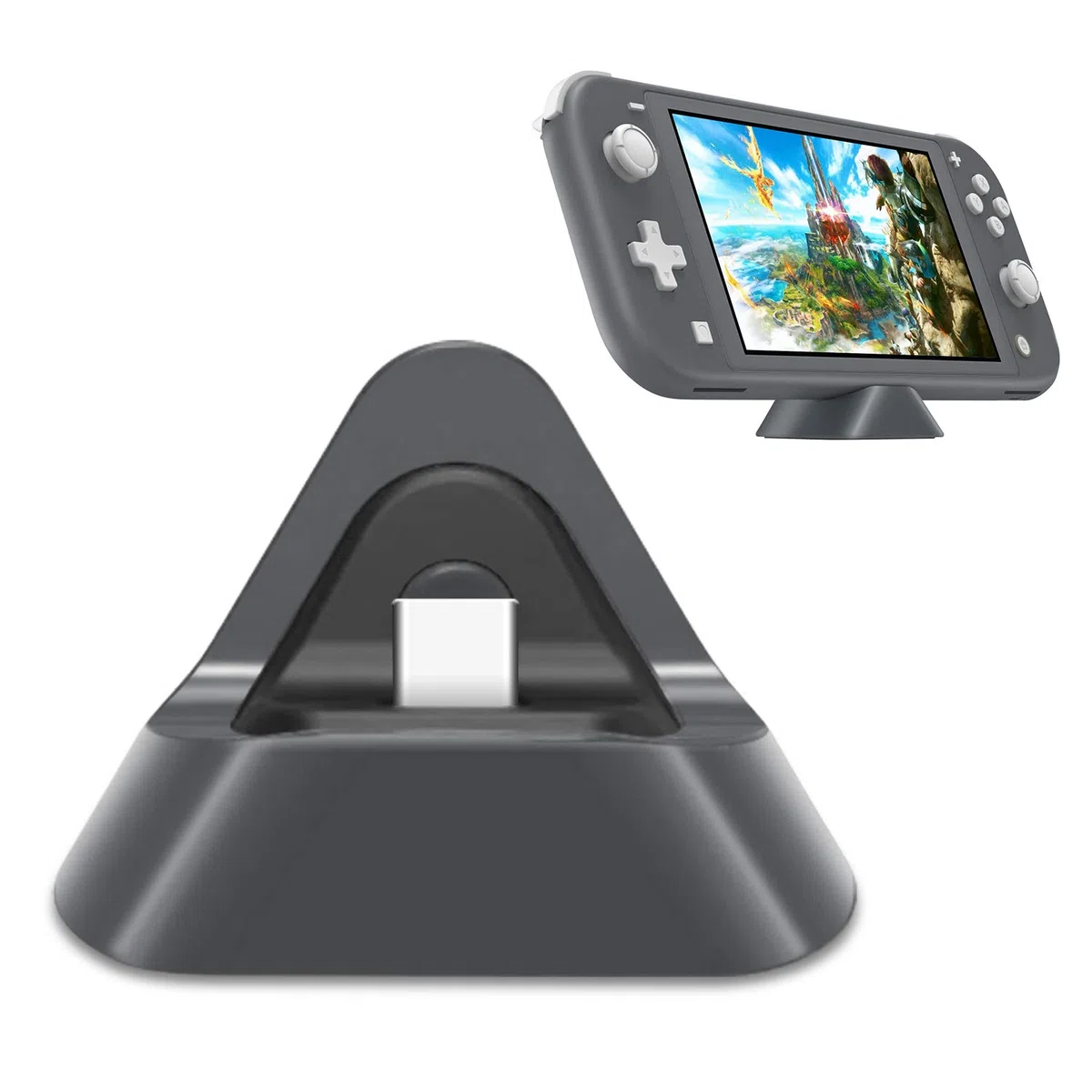 FYOUNG Stazione di Ricarica Portatile per Nintendo Switch Lite e Nintendo Switch, Caricabatterie per Switch Lite con Porta di Ingresso di Tipo C - Grigio