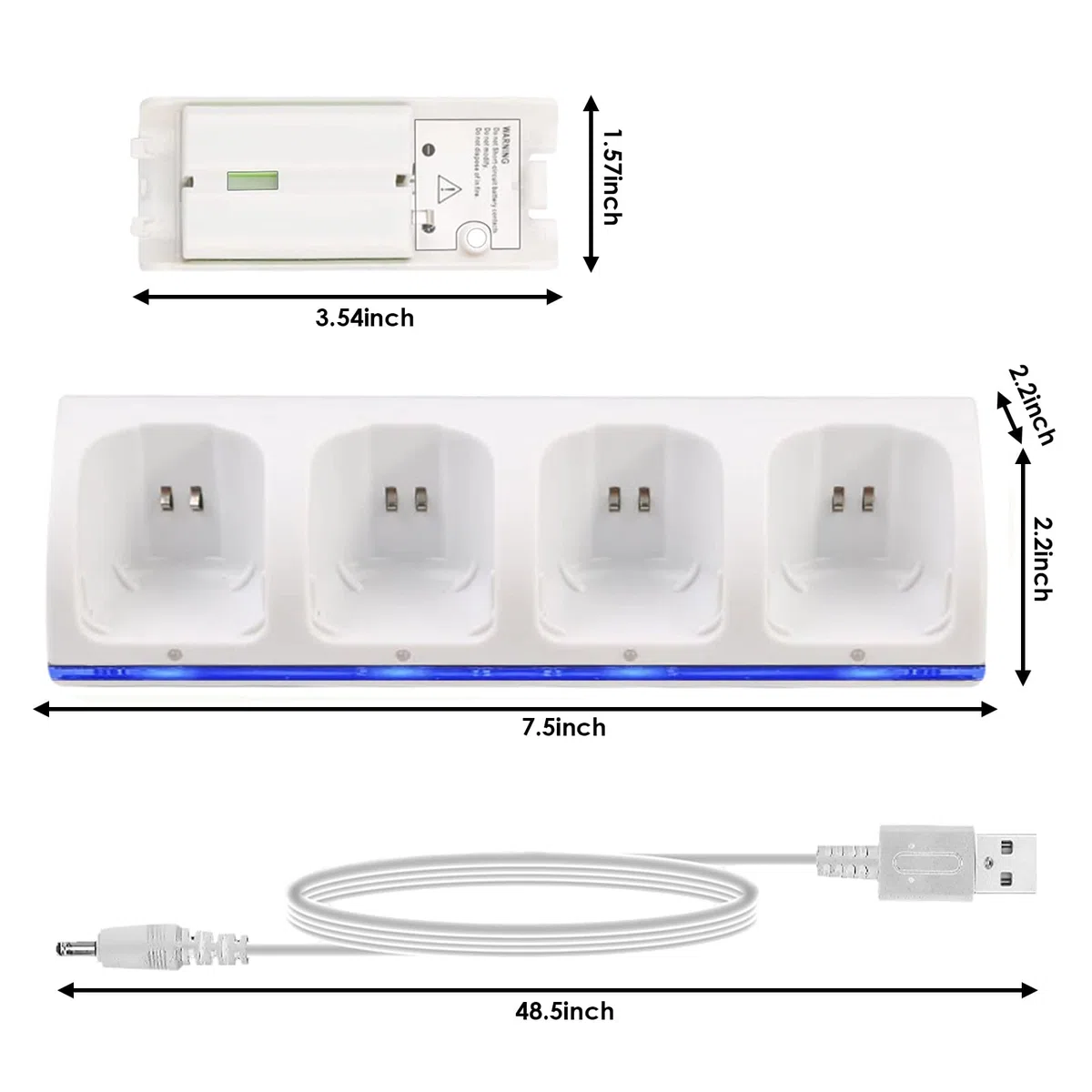 SANON Stazione di Ricarica per Controller Wii, 4 Dock di Ricarica Dock Station per Caricatore Remoto Wii con 4 Batterie Ricaricabili da 2800mAh & indicatori LED, Bianca