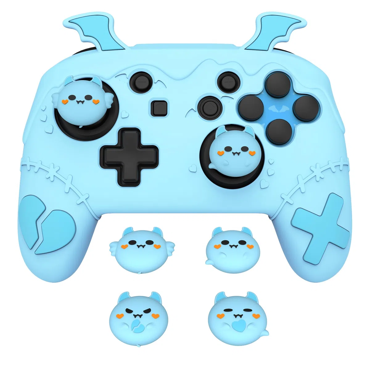 playvital Cover Silicone per Nintendo Switch 1 PRO Controller Custodia Joystick Skin Antiscivolo Protettiva Carina, 4 Copri Levette Analogiche & 2 Adesivi, Serie Imp Gotico, Acqua Blu