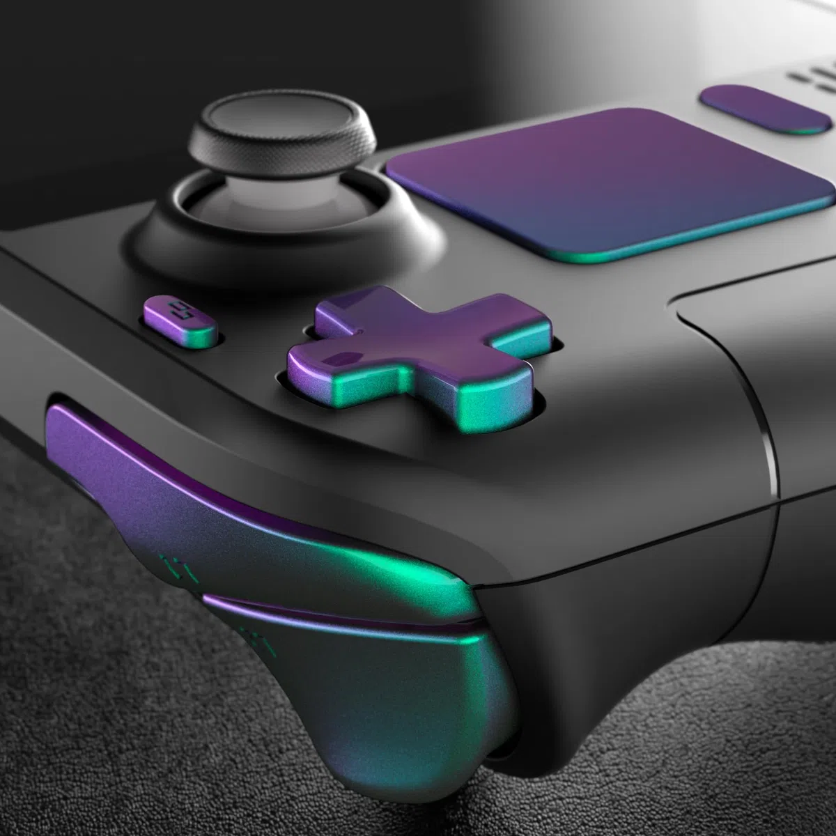 eXtremeRate Tasti Kit per Steam Deck LCD,Pulsante ABXY D-Pad Trackpad Bumpers Trigger Grilletti Ricambio per Steam Deck LCD con Cacciaviti(Senza Console)-Camaleonte Verde Viola