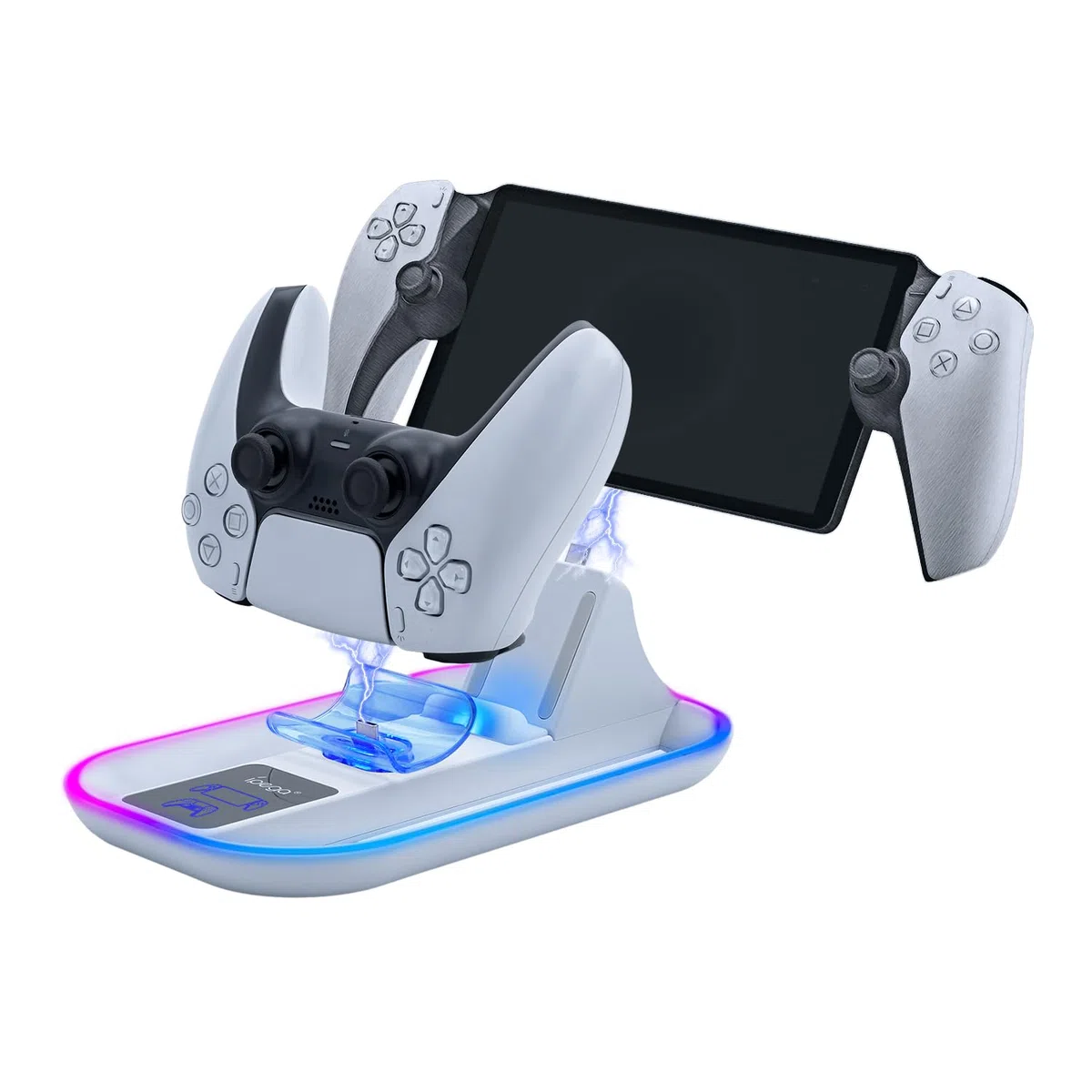 Mcbazel Stazione di Ricarica, Caricatore per PS Portal Remote Player/PS5 Controller con Illuminazione RGB