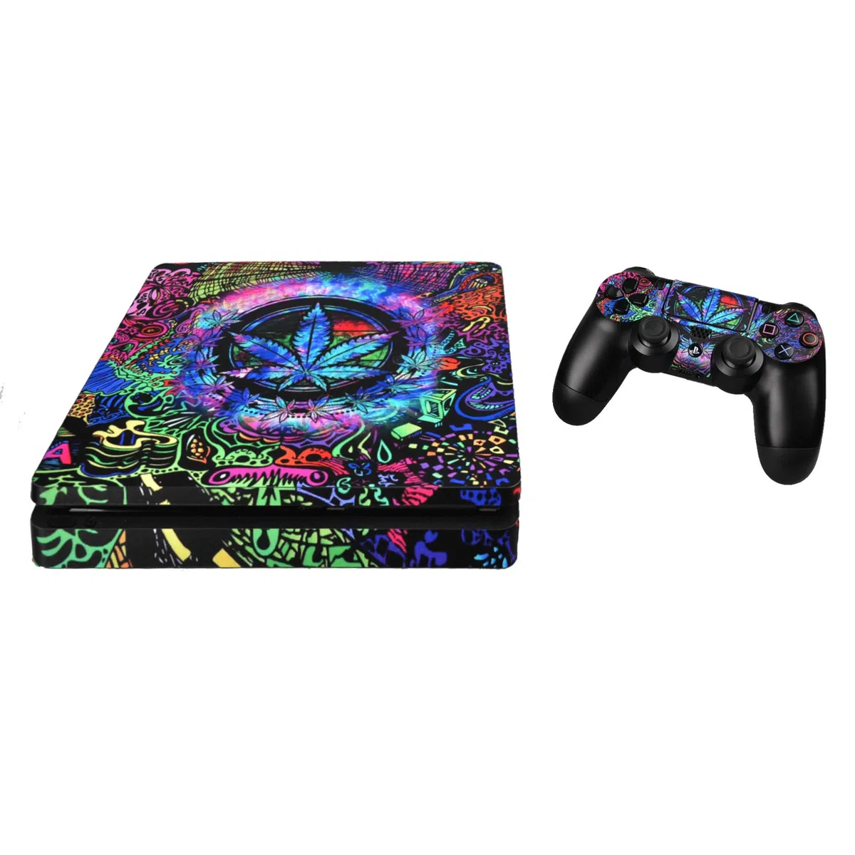 eXtremeRate Adesivo Skin per ps4 Slim Console Controller,2 Cover Controller Decalcomanie&2 Sticker LED Lightbar Barra Luminosa per ps4 Slim Joystick(Erbe Multicolori)