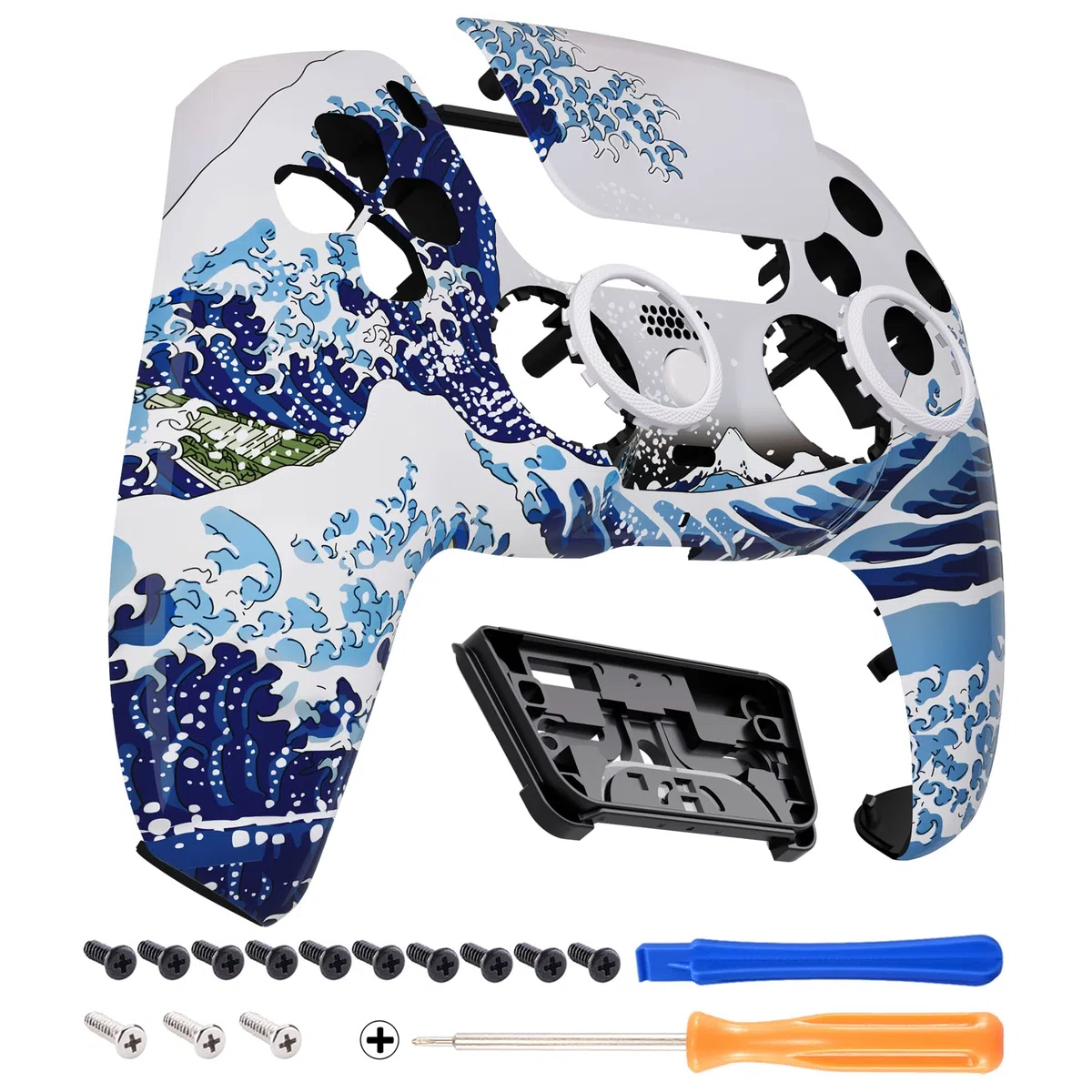 eXtremeRate Luna Cover Ricambio per ps5 Controller,Custodia Copertura Frontale Scocca Shell Ridisegnato&Touchpad&Anelli Compatibile con ps5 Joystick BDM 010/020/030/040/050-Grande Onda