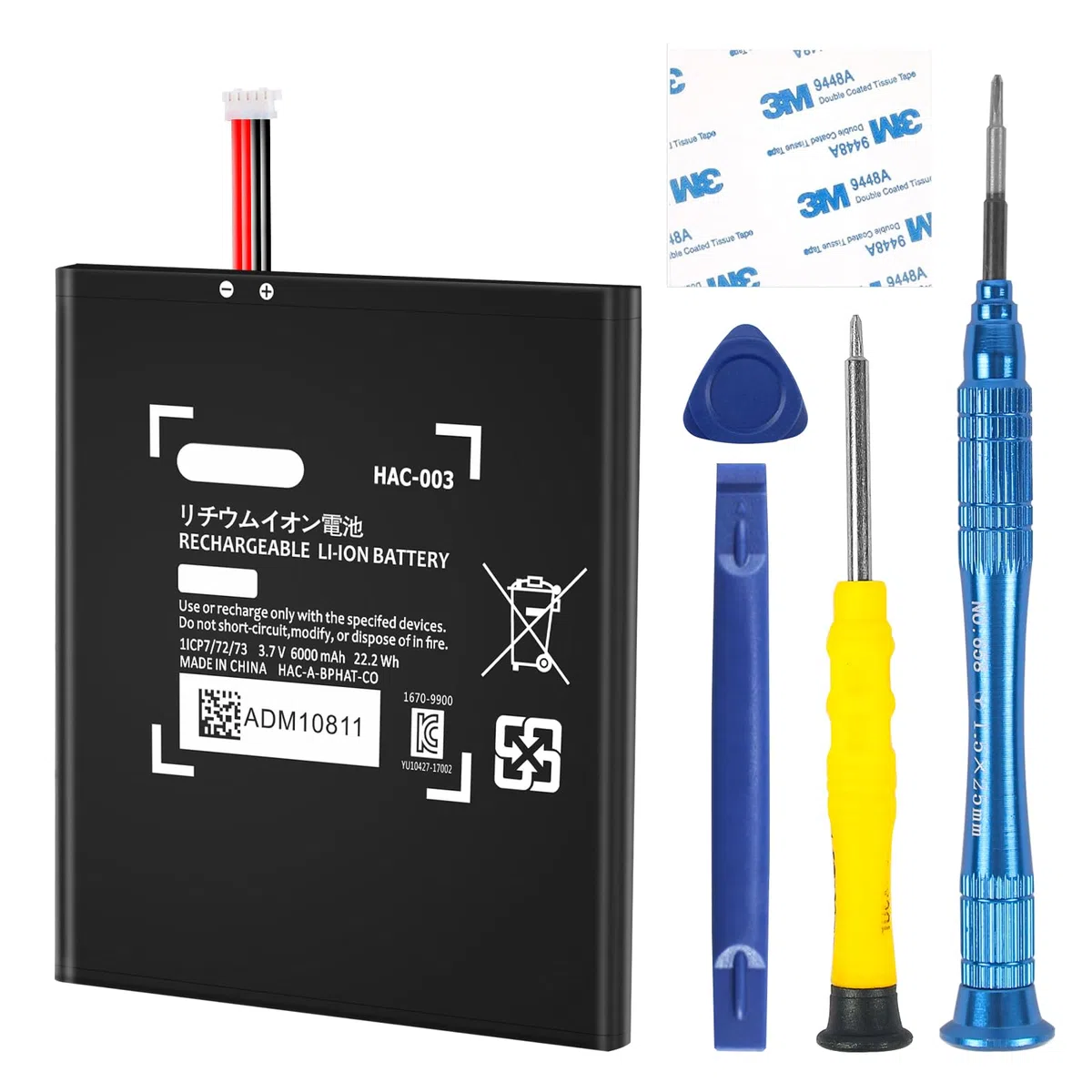 HAC-003 Batteria di Ricambio 6000mAh Compatibile per Nintendo Switch 2017 Console di Gioco HAC-001 Batteria Interna con Cacciavite Kit di Strumenti di Riparazione