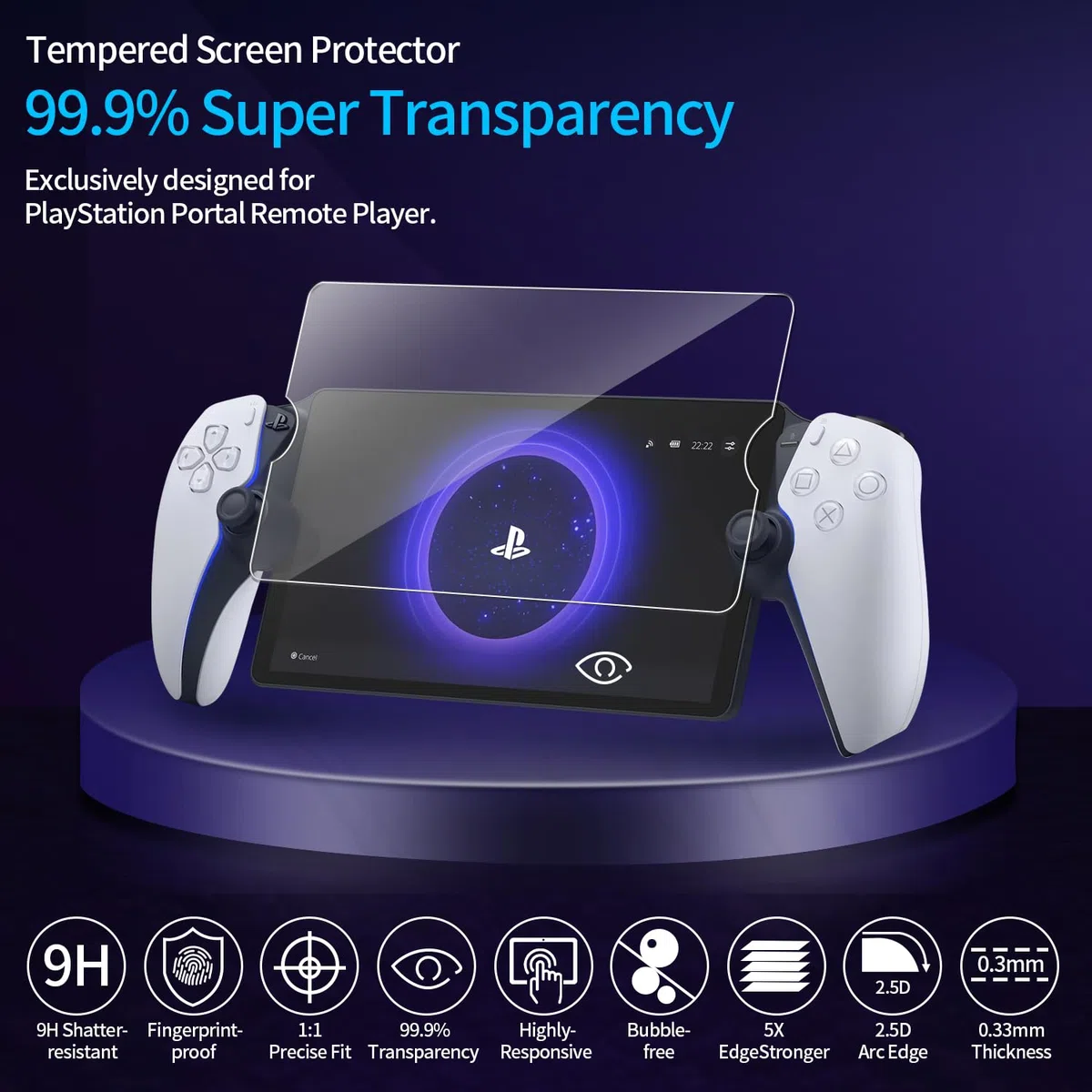 KOOWOD Pellicola protettiva compatibile con PlayStation Portal Remote Player, confezione da 2 pellicole in vetro temperato con durezza 9H, antigraffio, pellicola per schermo PS5, senza bolle,