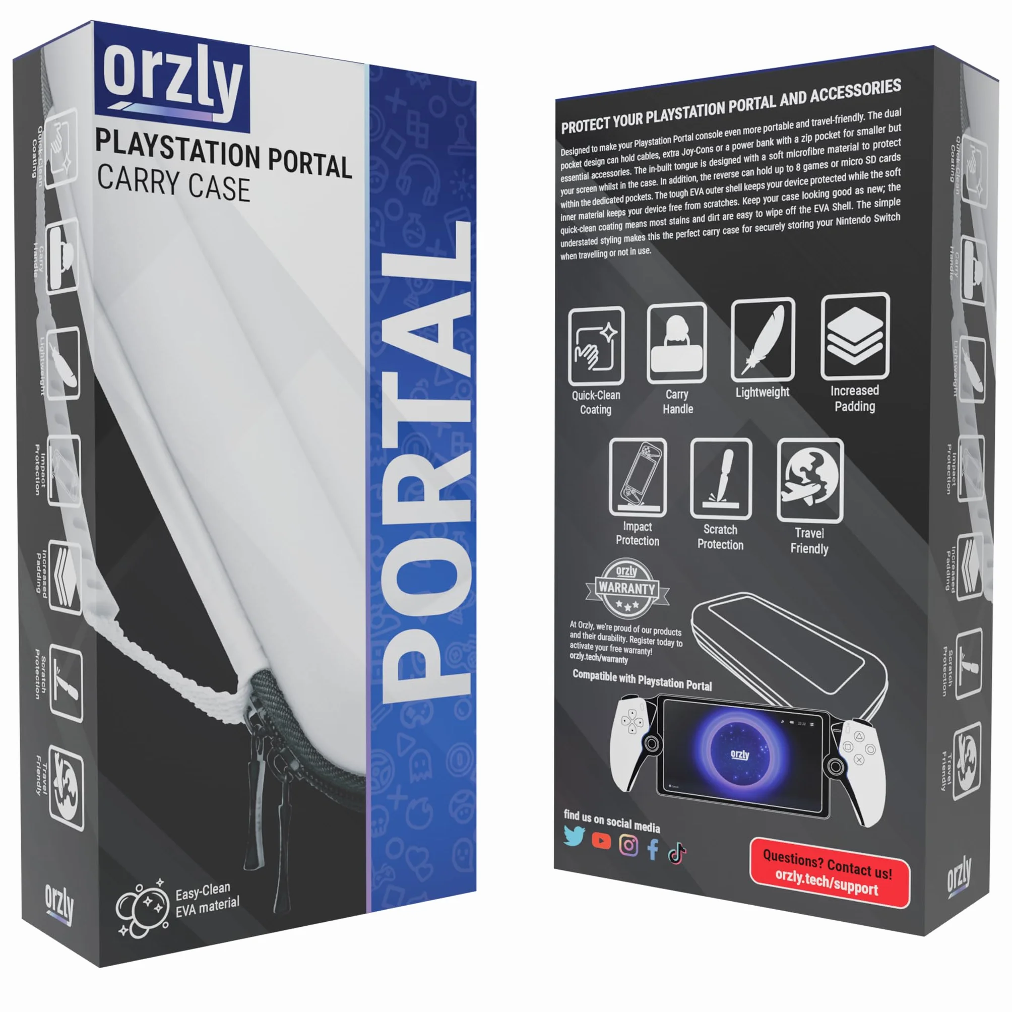 Orzly Custodia da trasporto progettata per il lettore remoto Playstation Portal per console PS5, protezione da viaggio e conservazione per caricabatterie per cuffie e altro Bianco/Nero