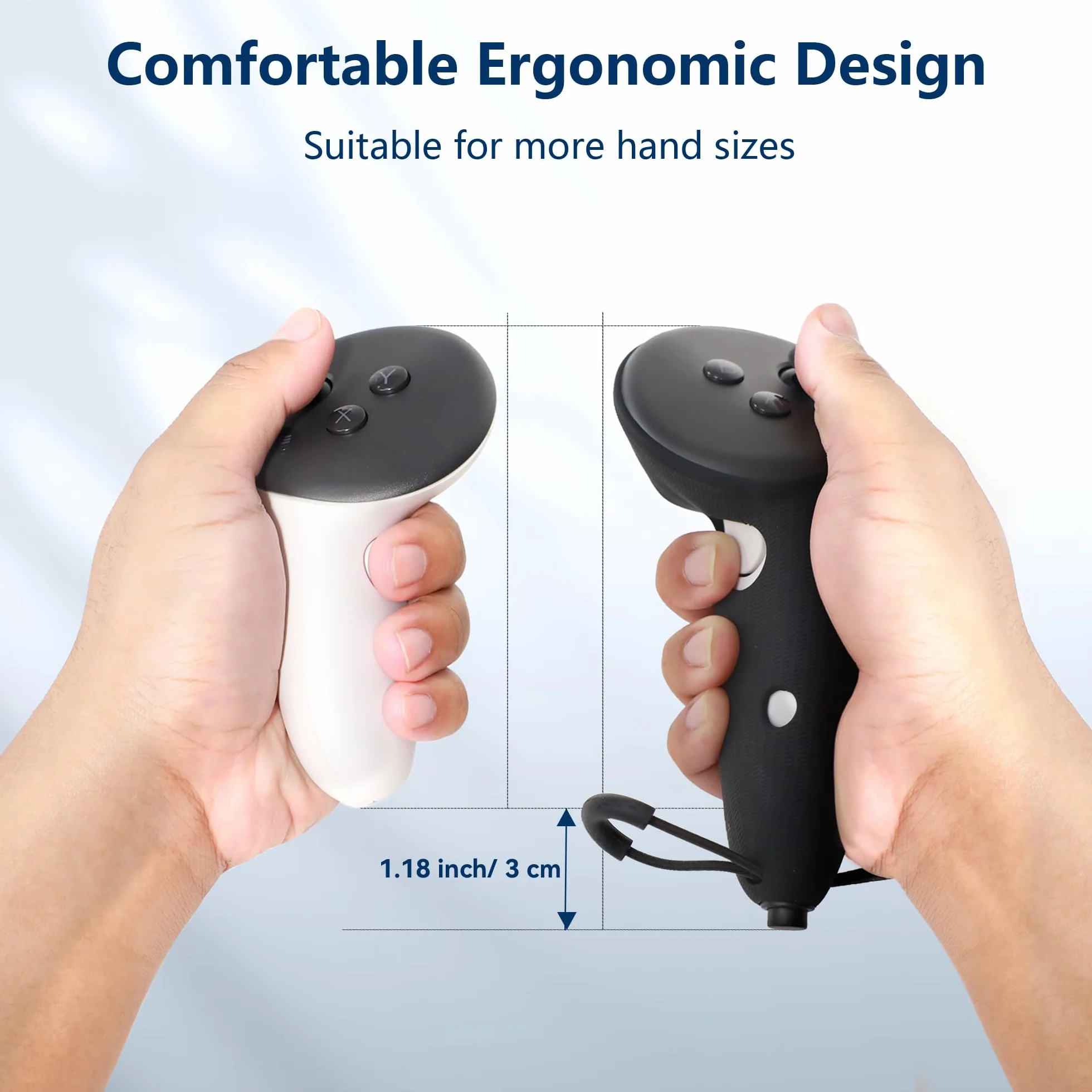 AMVR Extended Controller Grips Cover Compatible with Meta/Oculus Quest 3S/Quest 3 Accessories, with Battery Opening Cover and Knuckle Straps Protector, Suitable for Large Hands