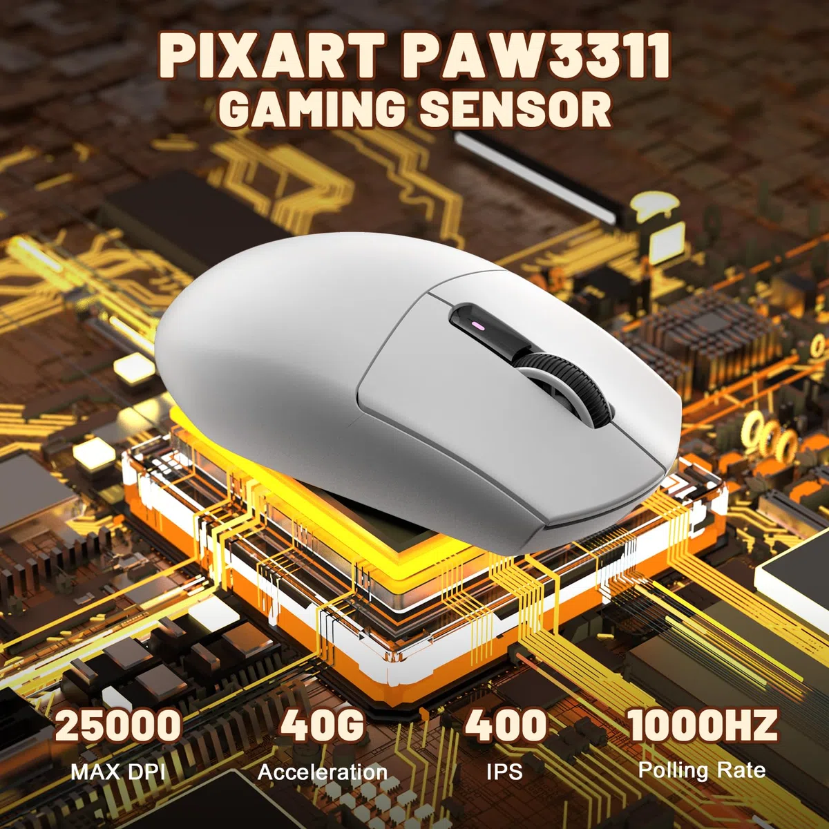 MAMBASNAKE x ATTACK SHARK G3 Mouse da Gioco Wireless, Leggero 59g, Sensore Ottico PAW3311, 25 000 DPI, Bluetooth/2.4G/USB-C, 5 Pulsanti Programmabili, Batteria da 500mAh per PC/Mac – Bianco