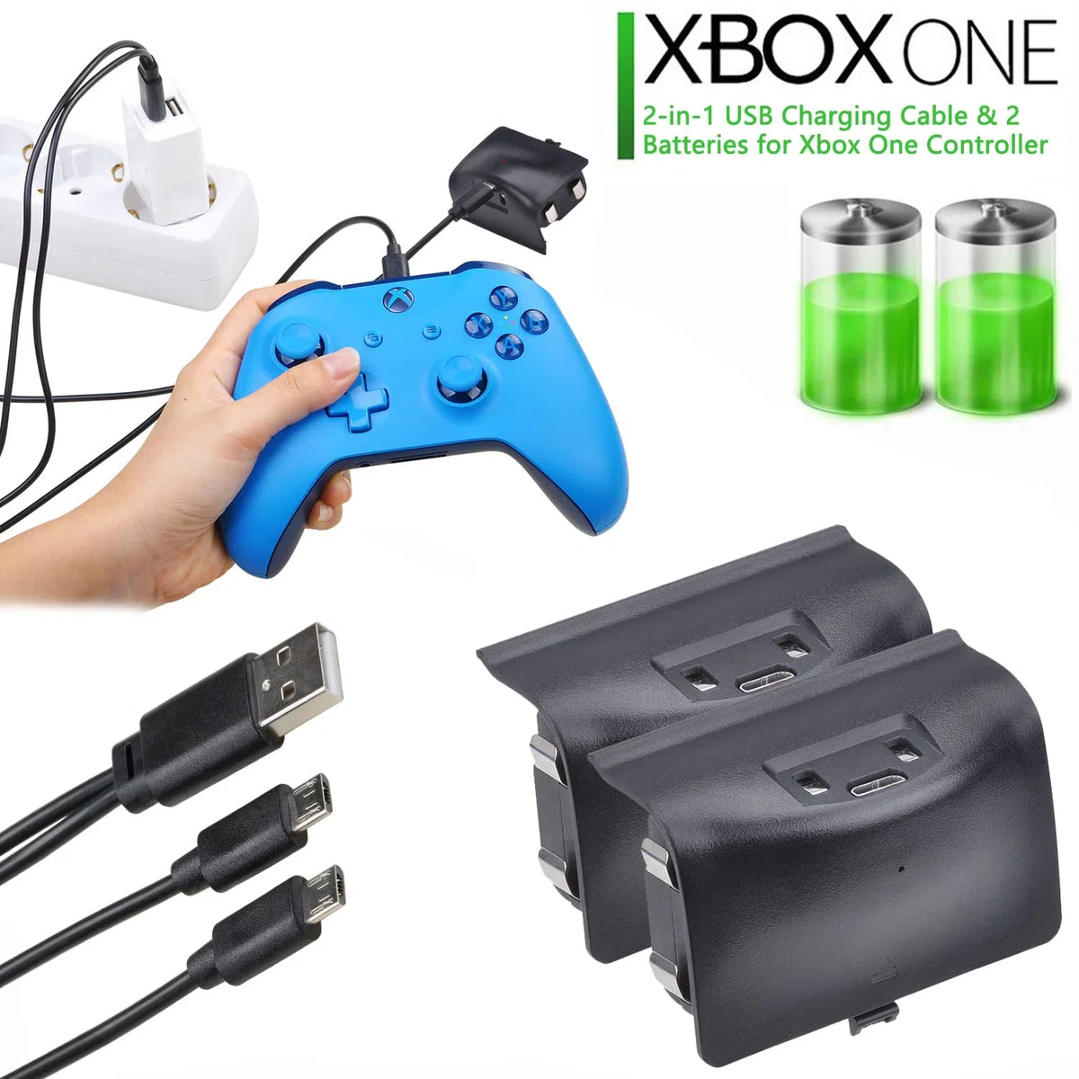 Xbox-One Batteria ricaricabile da 1400 mAh, con cavo di ricarica micro USB, per Xbox-One Controller 2 Pack Batteria