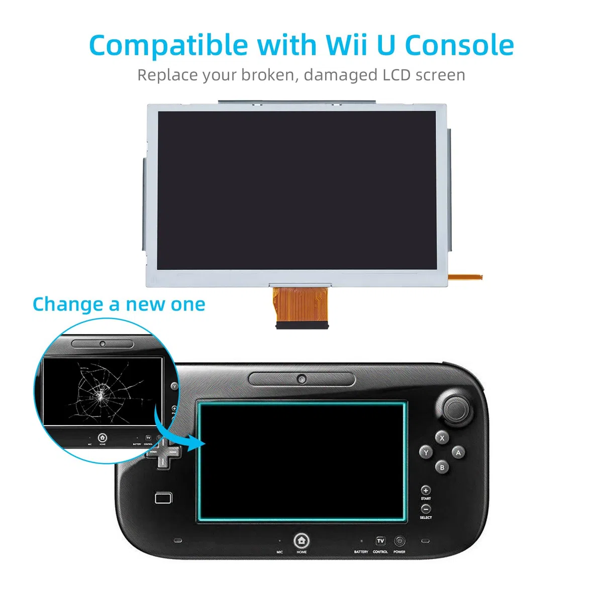 Mcbazel Display TFT a cristalli liquidi per Nintendo WII U GamePad