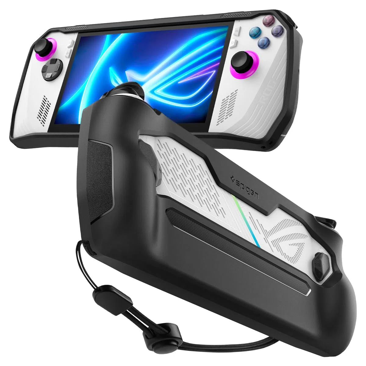 Spigen Cover Rugged Armor Progettata per ASUS Rog Ally(23) RC71L Custodia Protettiva TPU con Cinturino da Polso Assorbimento degli Urti Anti-Graffio Accessori Protettivi - Nero Opaco