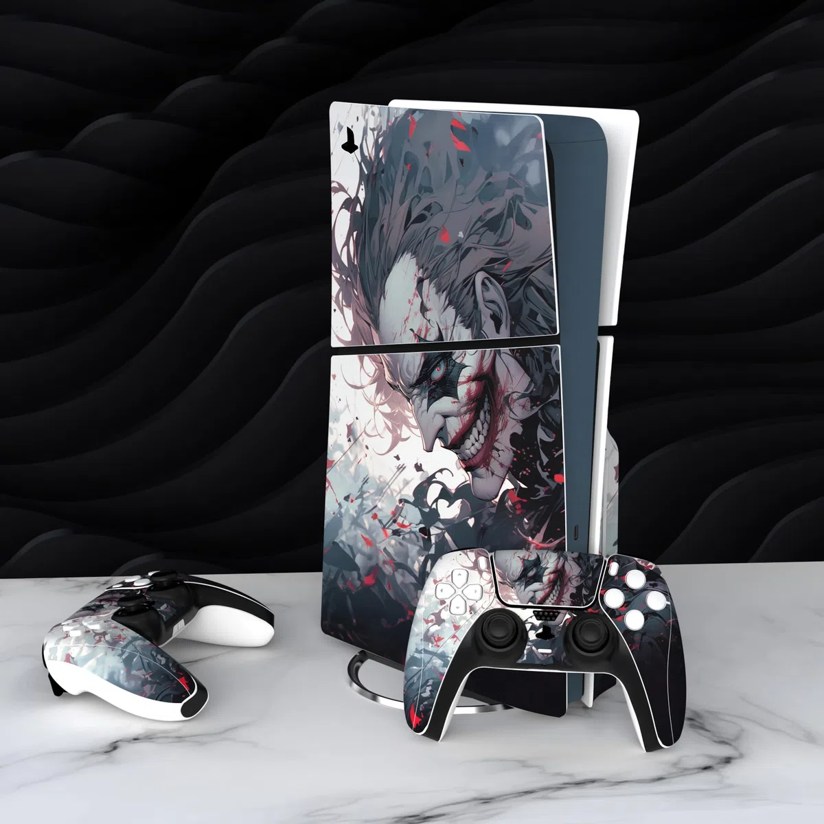 PlayVital Adesivo Skin per ps5 Slim Console Disco Edizione,Sticker Decal Cover Vinile per Controller Telecomando Cuffie Base di Ricarica-Pagliaccio Sangue