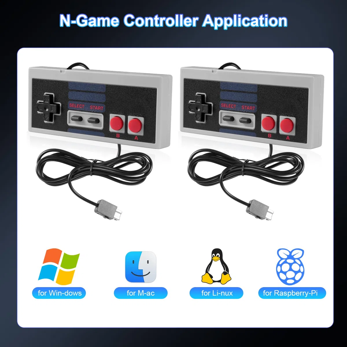 Binghe NES Controller Classico, NES Game Controller Classic Mini Edition con NES Interfaccia Compatibile con PC/M-A-C/Raspberry Pi 3(2 pezzi)