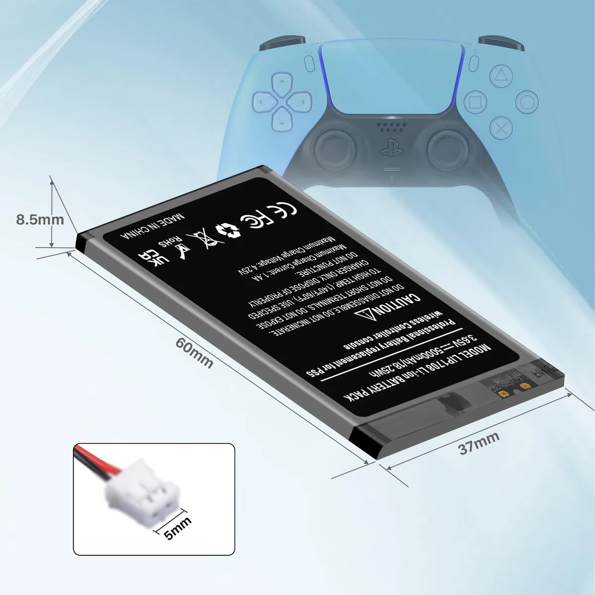 1 batteria controller PS5 da 5000 mAh, aggiornamento ad alta capacità LIP1708 batteria di ricambio per controller wireless Sony PS5 PlayStation 5 DualSense CFI-ZCT1W con kit di attrezzi