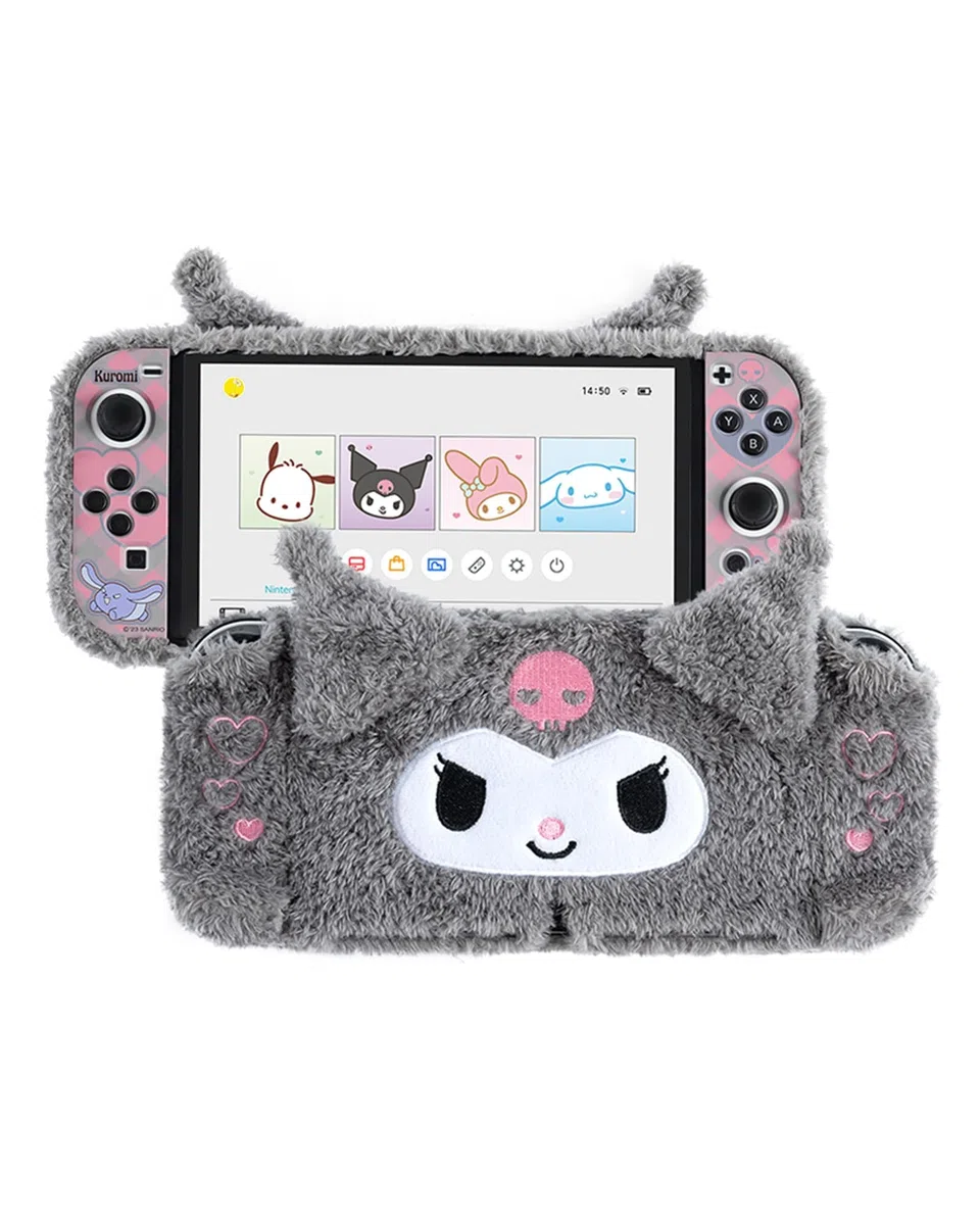 Kuitmor Custodia in peluche per Switch OLED, custodia rigida per PC, protezione antigraffio e ammortizzante, cover OLED con supporto
