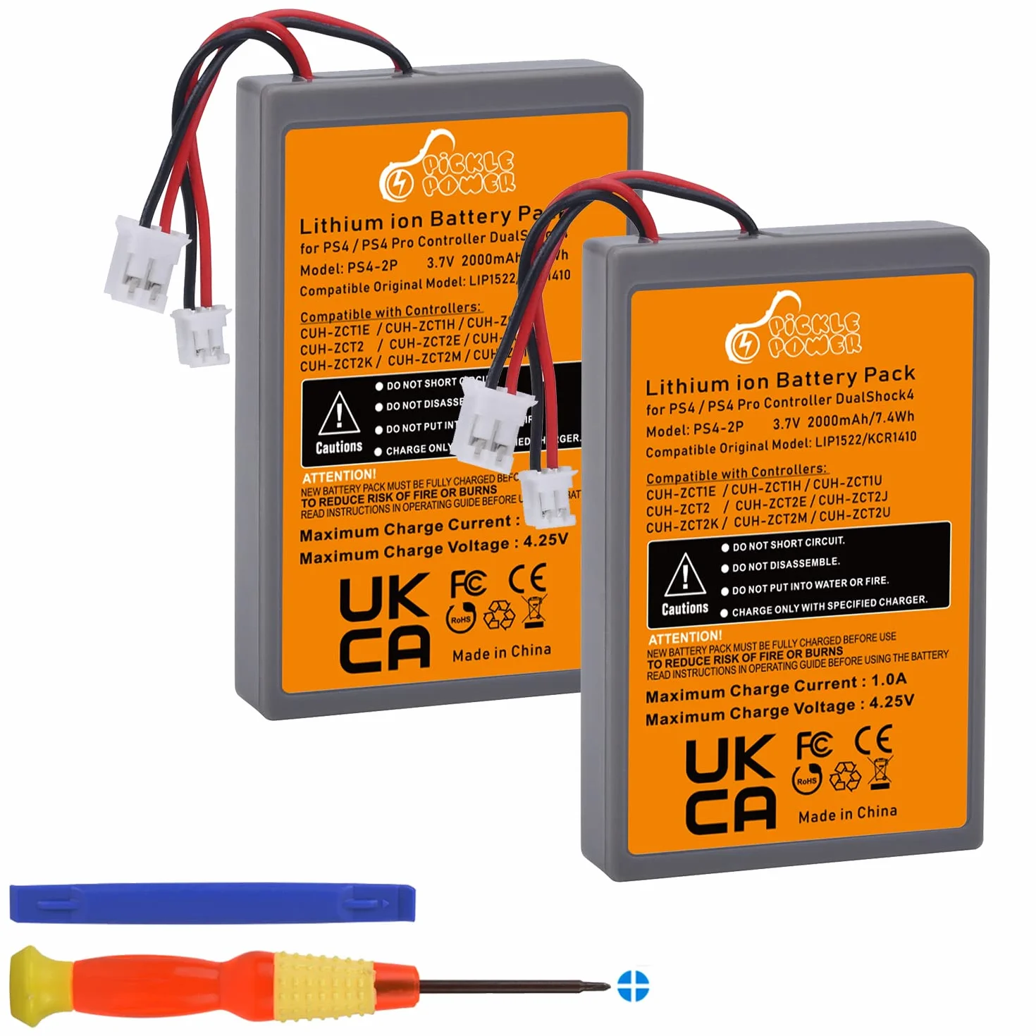 Pickle Power 2 x 2000mAh PS4 Batteria per Sony Playstation 4 Dual Shock 4 V1 V2 Controller CUH-ZCT2 CUH-ZCT2E CUH-ZCT1E CUH-ZCT1U
