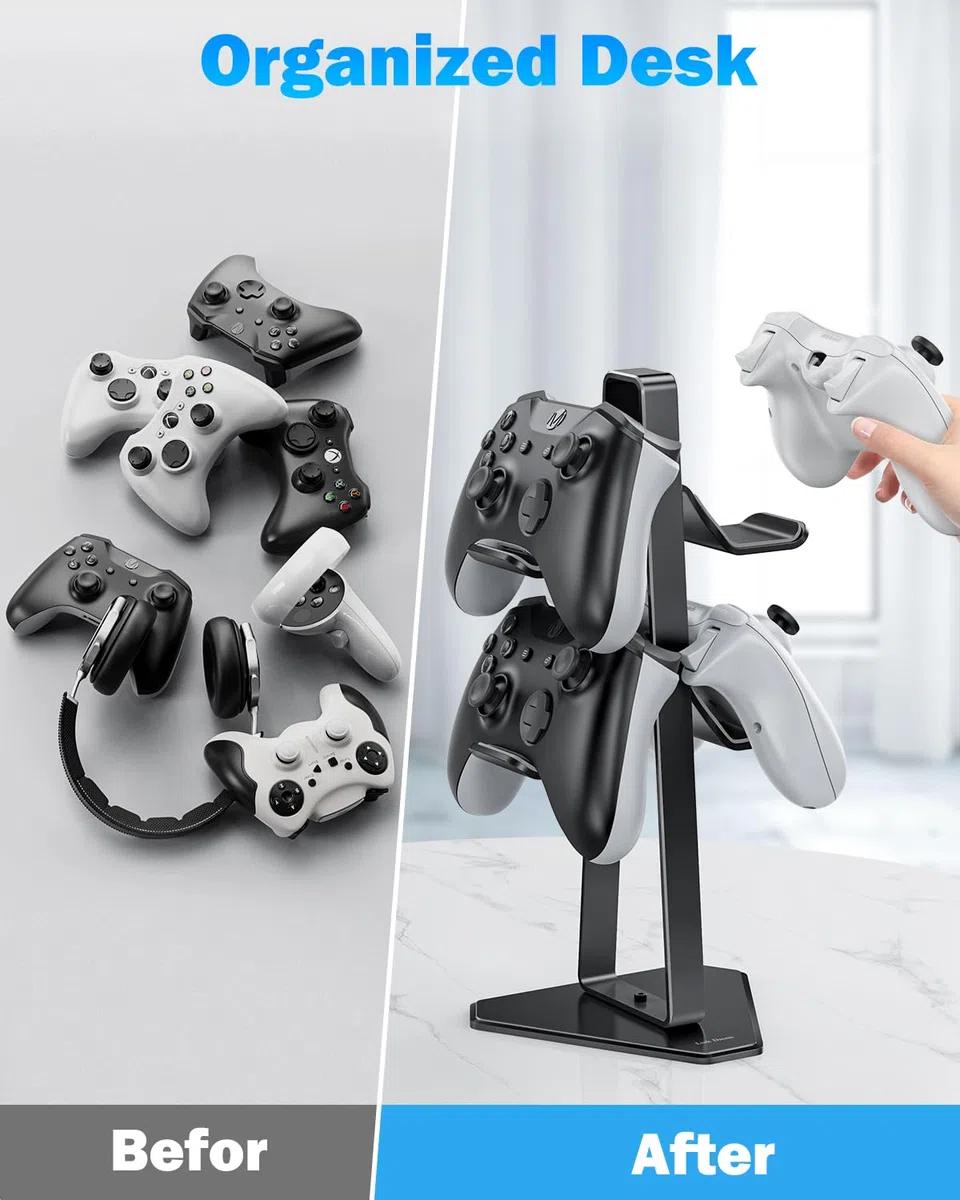 Link Dream Supporto Universale per PS5/PS4/Xbox/Nintendo Switch, Porta Controller e Cuffie Gaming da Scrivania per 4 Dispositivi, Organizer (Nero)