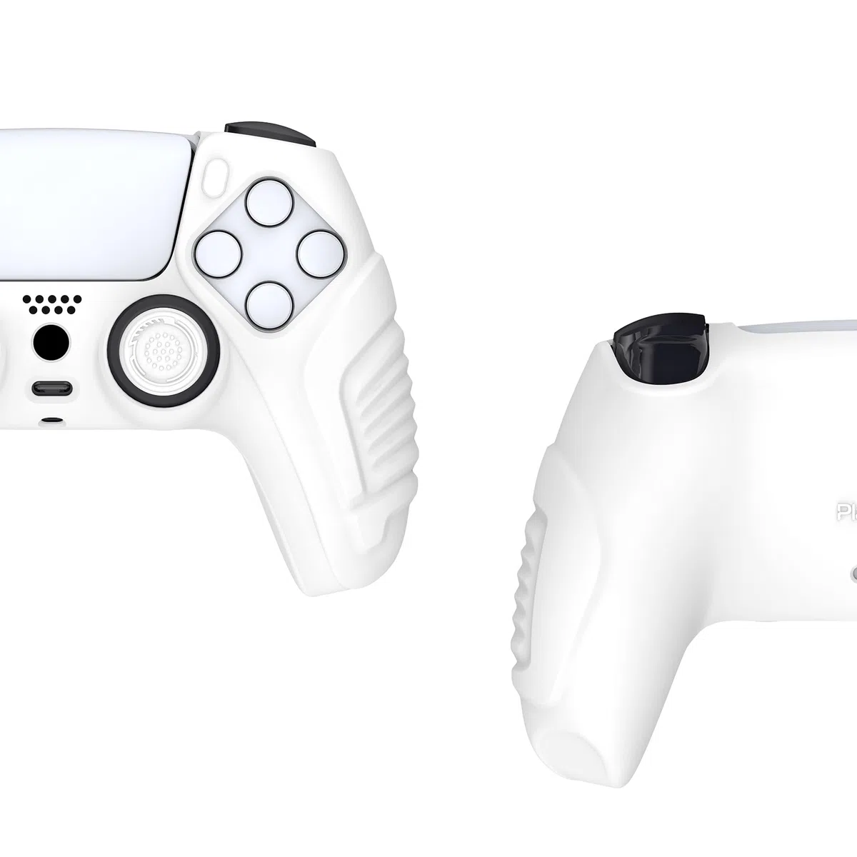 PlayVital Cover Skin Silicone Protettiva per ps5 Joystick,Custodia Antiscivolo Copertura Gomma per Controller con Copri Levette Analogiche(Guerriero Furioso Edizione)-Bianco