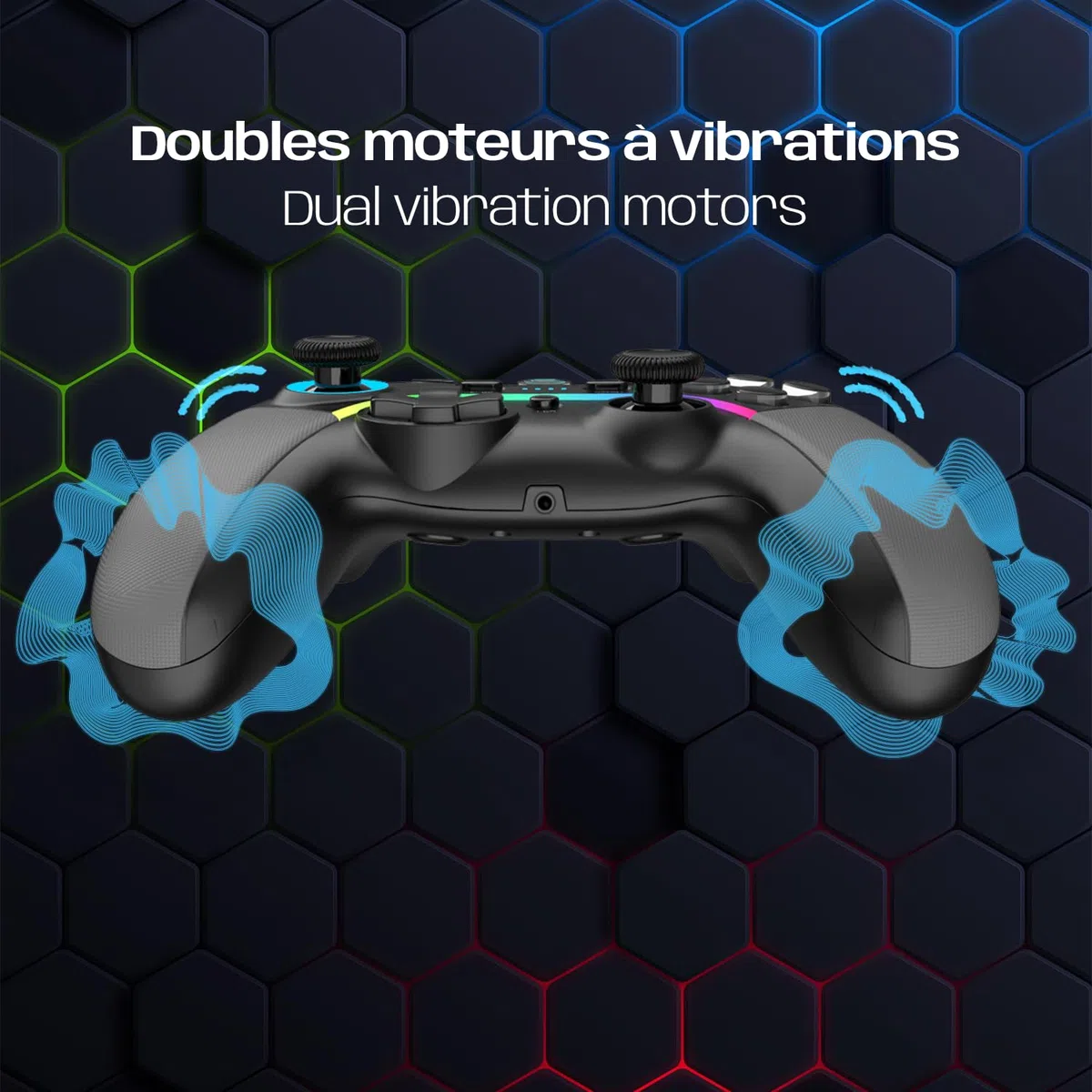 EMPIRE GAMING – Controller da gioco ricaricabile con gamepad wireless WiFi da 2,4 GHz - PC/PS3/Switch - Modalità Macro/Tubo - Doppia vibrazione - Porta audio da 3,5 mm - Ergonomico - Cavo USB-C