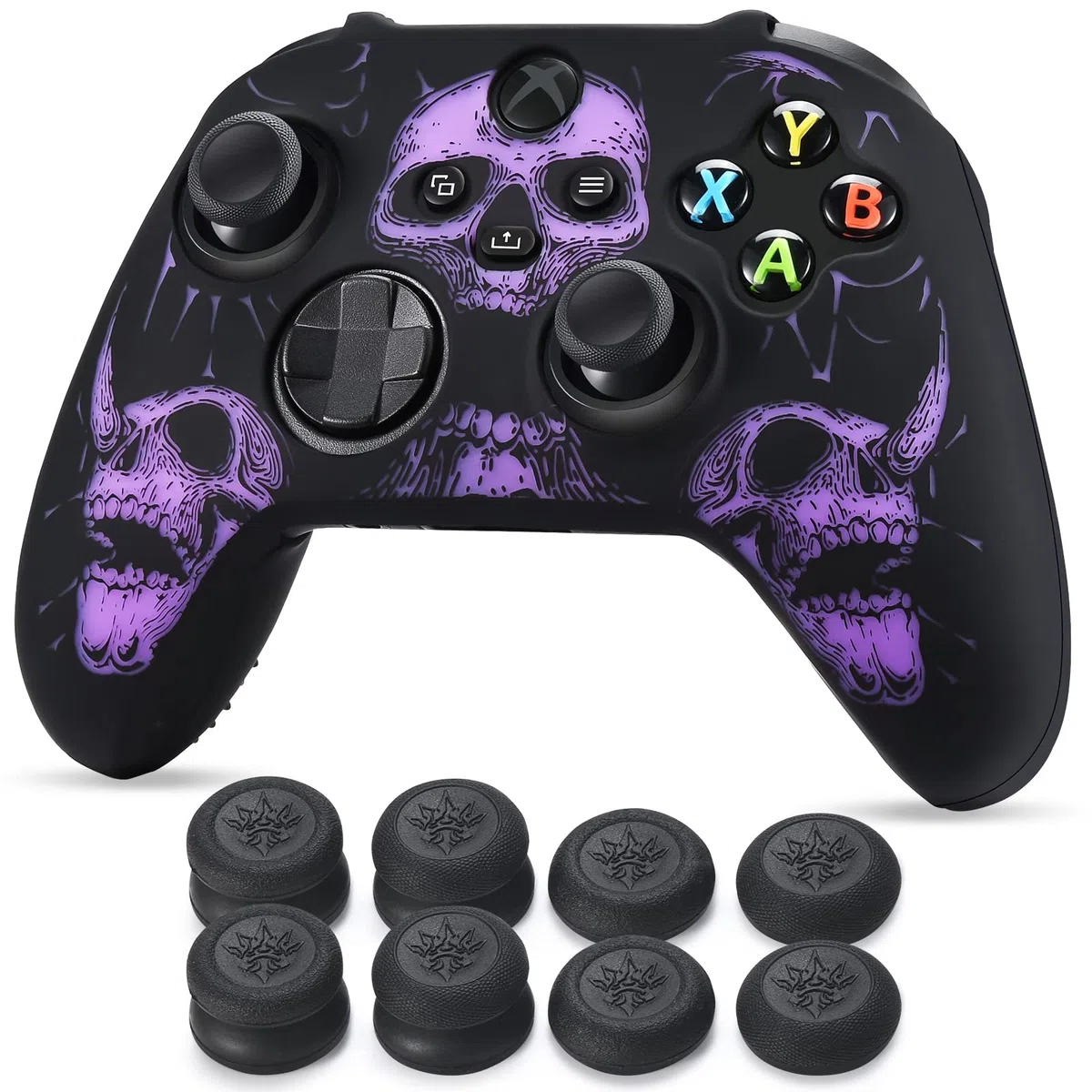 YoRHa Intaglio Laser Silicone Pelle Cassa Skin per Controller Xbox Series X/S x 1 (Viola) con Thumb Grips x 8