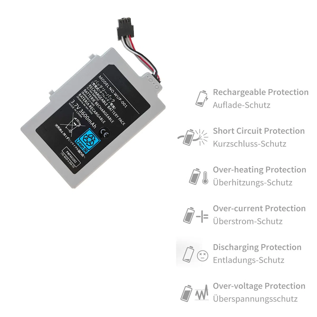 WUP-001 - Batteria di ricambio compatibile con Wii U Gamepad WUP-001 Wii U WUP-013 WUP-012