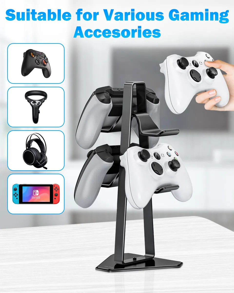 Link Dream Supporto Universale per PS5/PS4/Xbox/Nintendo Switch, Porta Controller e Cuffie Gaming da Scrivania per 4 Dispositivi, Organizer (Nero)
