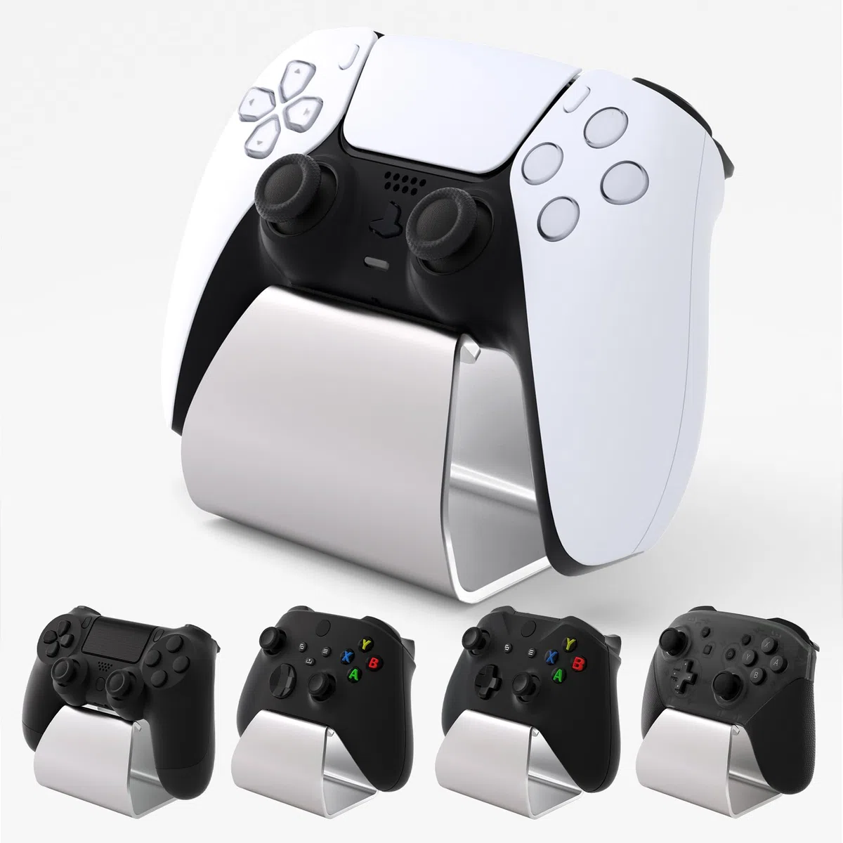 playvital Supporto Metallo per ps5/Edge Controller,Porta Joystick per ps4,Stand-AL Base Universale da Tavolo per Xbox Series/One X S,per Nintendo Switch Pro Joypad-Argento