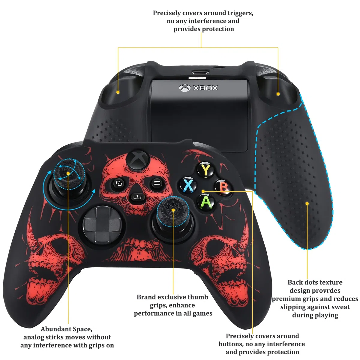 YoRHa Intaglio Laser Silicone Pelle Cassa Skin per Controller Xbox Series X/S x 1 (Rosso) con Thumb Grips x 8