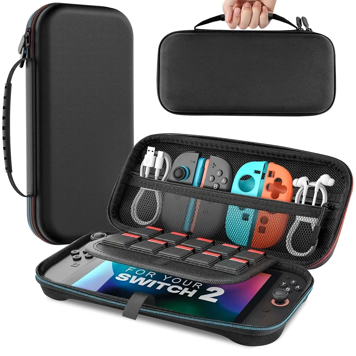 Nawchedo Custodia Per Nintendo Switch 2 (2025), Custodia Da Viaggio Rigida Portatile Per Switch 2, Borsa Protettiva Per Giochi Con 10 Slot Per Schede Di Gioco E Tasche Per Console E Accessori, Nera