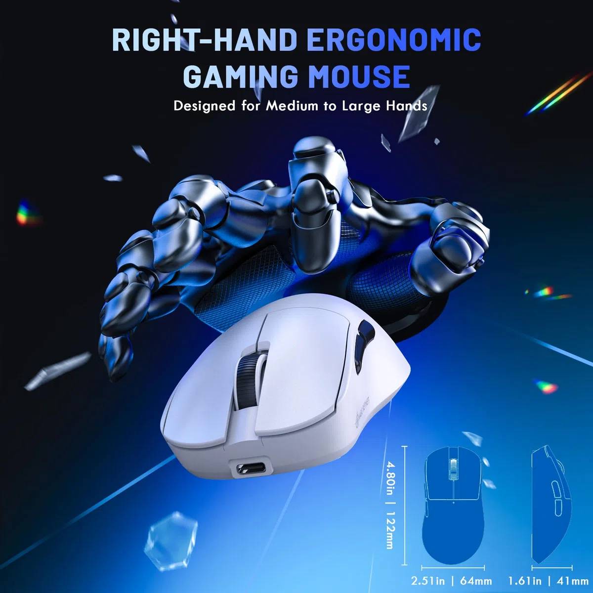 MAGIC-REFINER X2 Mouse Gaming Wireless, 24000 DPI, Ergonomico per Destrorsi, BK3633 MCU, PixArt PAW3311, 69g SUPERLIGHT, Batteria da 500 mAh, Bluetooth/2.4G/Cabalto, PC/Mac, Bianco