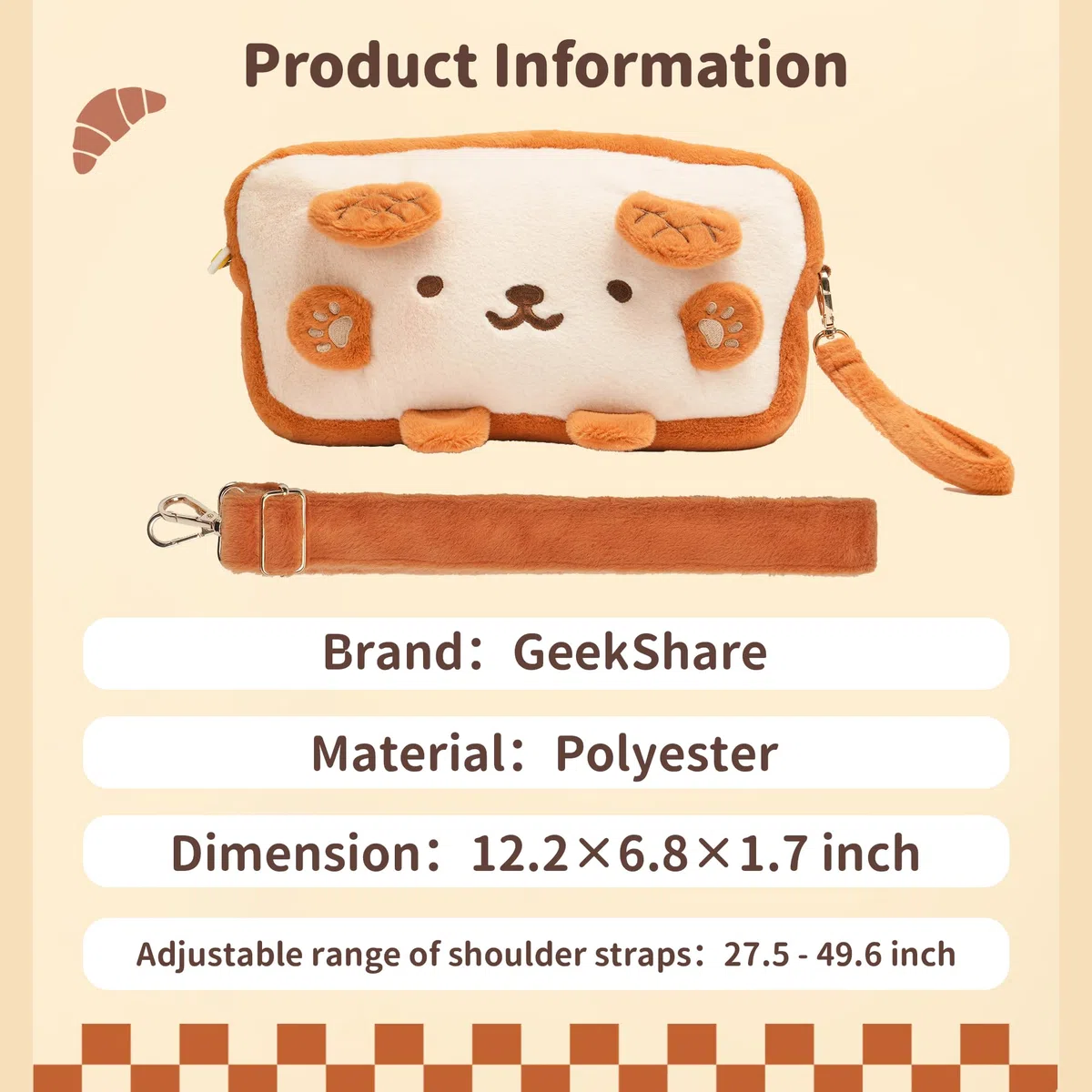 GeekShare Toast - Borsa in peluche compatibile con Switch/OLED, borsa da viaggio di grande capacità, con traccia, adatta per console Switch e accessori di gioco, Marrone, Carino