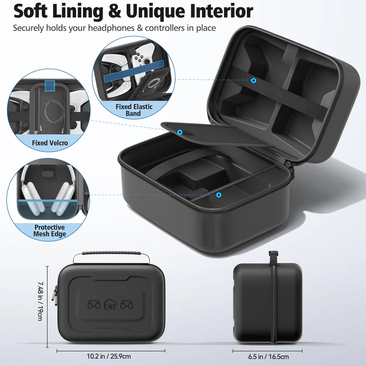 Custodia Universale per Cuffie e Controller, Custodia Rigida Protettiva per Controller PS5/PS4/Switch/Xbox, Grande Capacità Cuffie Borsa Portaoggetti con Tasca in Rete per Cavi