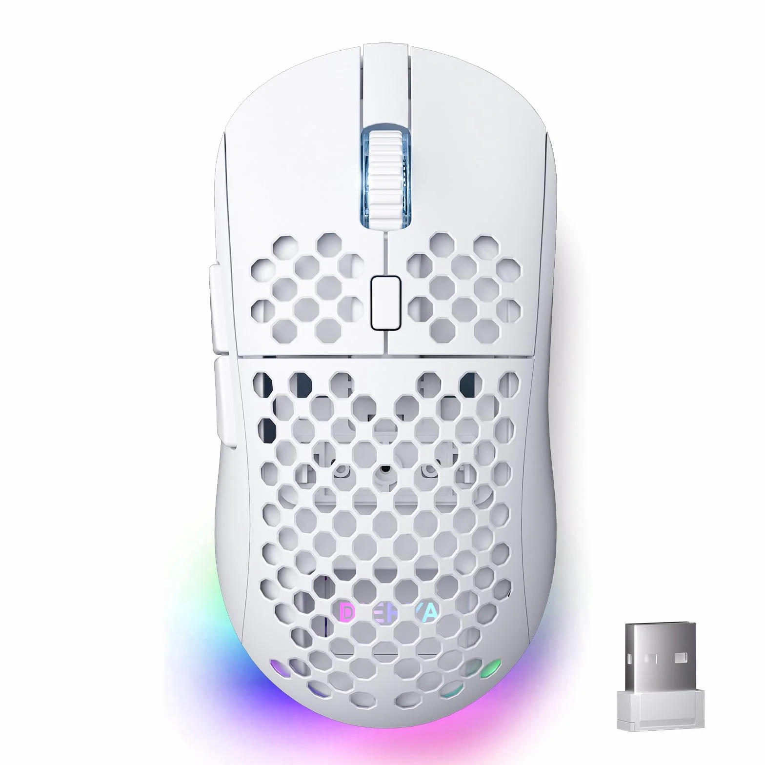 Dierya x TMKB M1 Mouse Wireless Gaming, Sensore Ottico 24,000 DPI, 90 g Leggero, 6 Pulsanti Programmabili, Illuminazione RGB, 2.4GHz/Bluetooth/USB-C mouse con filo/senza fili, Bianco